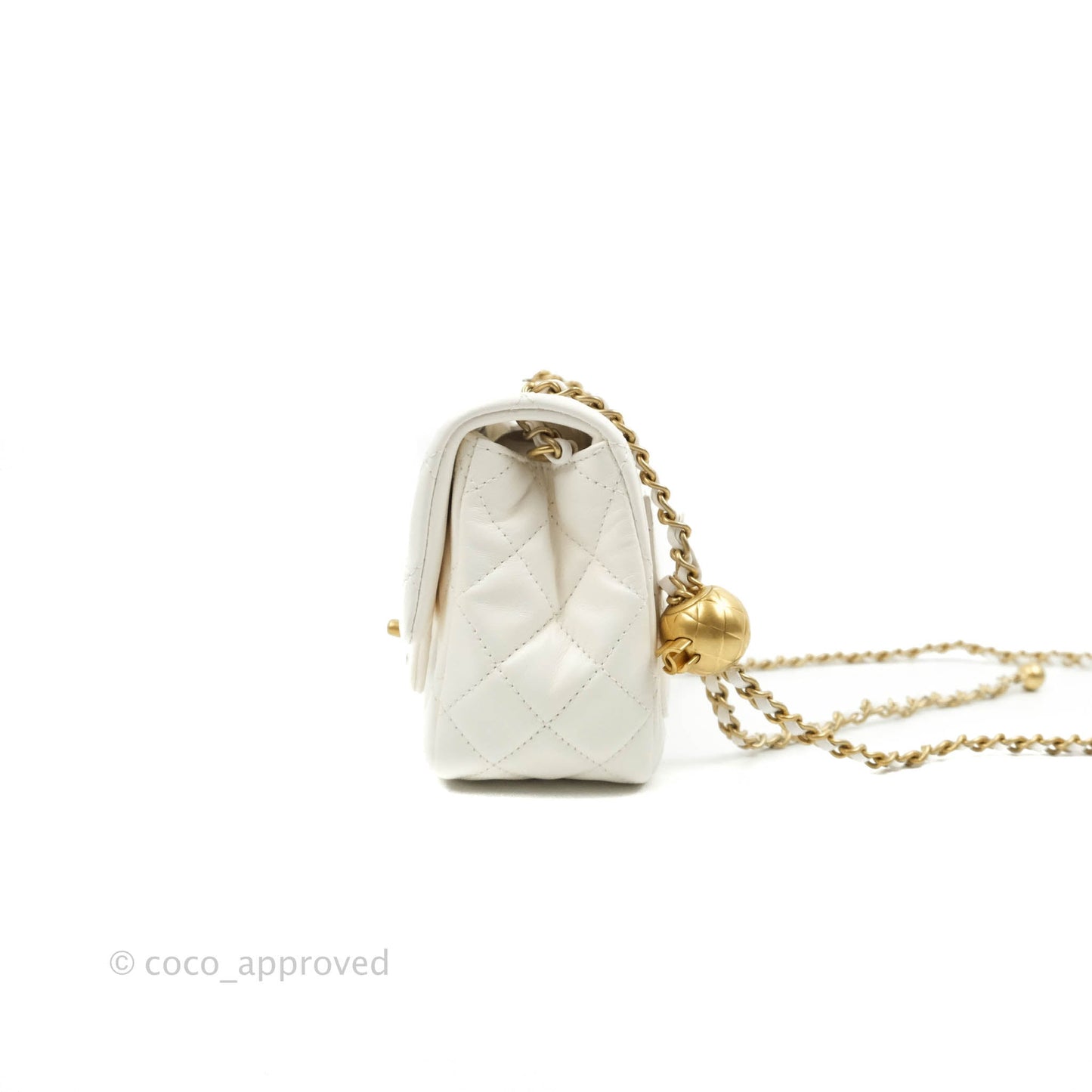 Chanel Mini Square Pearl Crush Quilted White Lambskin Gold Hardware