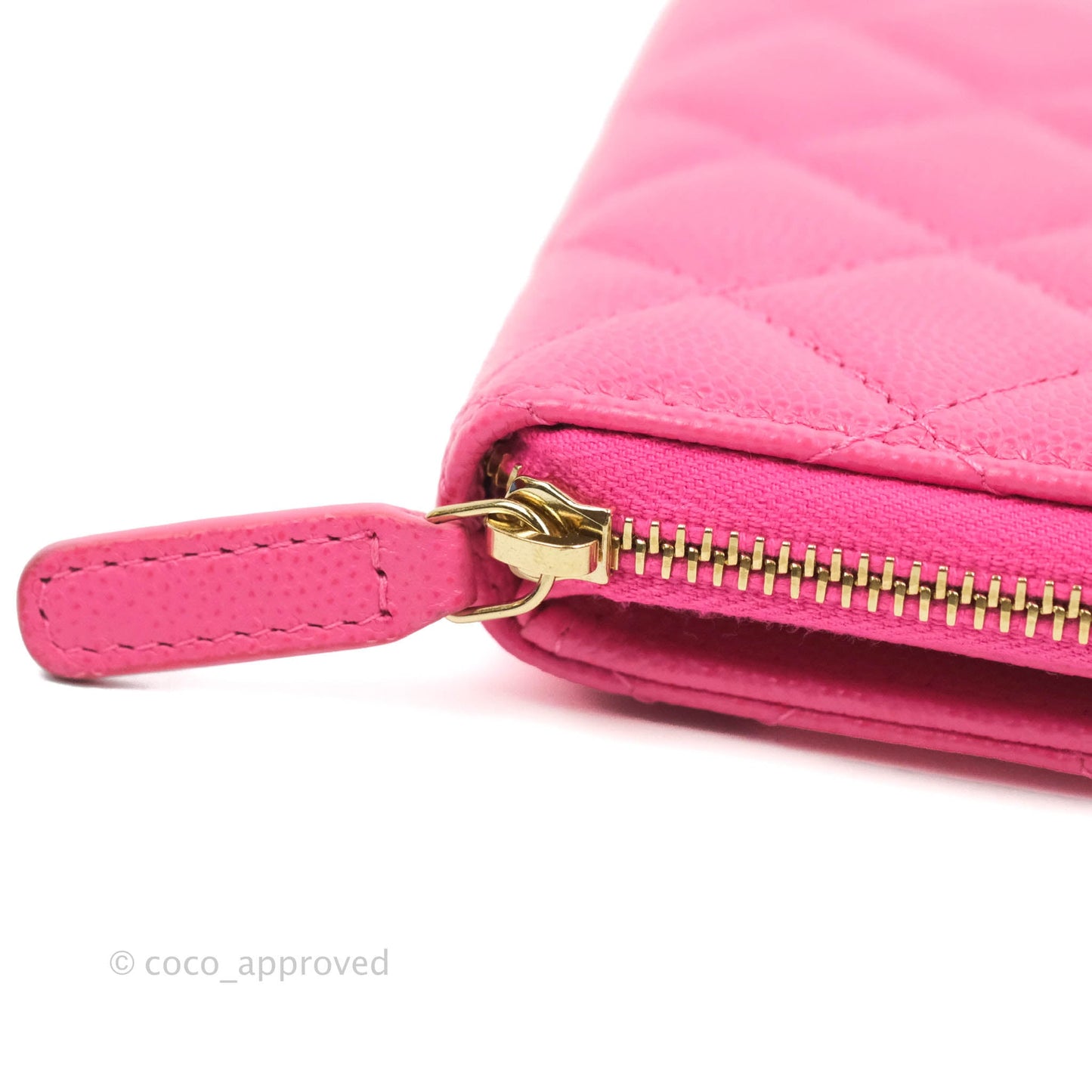 Chanel Classic Quilted Card Holder With Zip Coin Purse Pink Caviar Gold Hardware