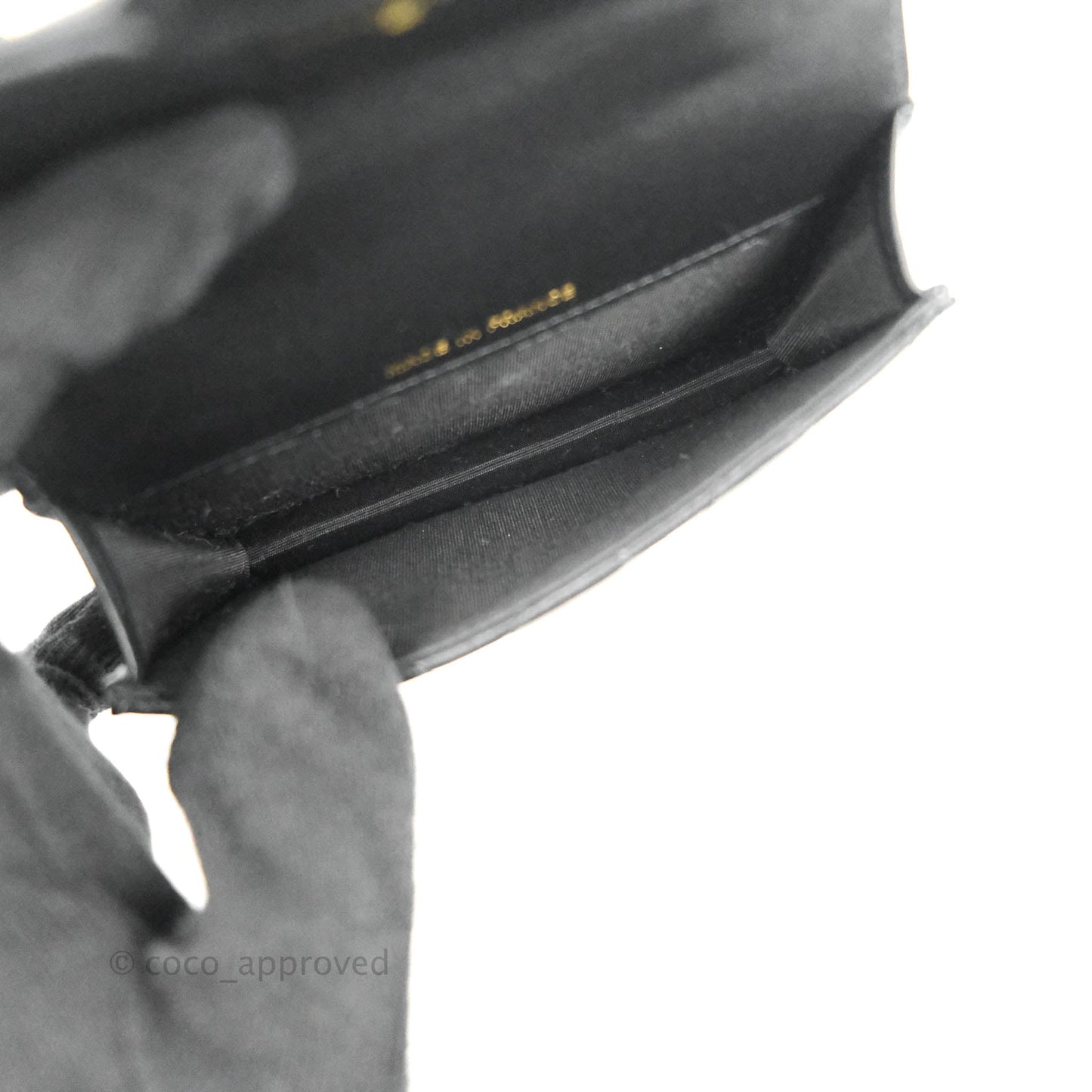 Chanel Mini Handle Flap Coin Purse With Chain Black Lambskin Gold Hardware