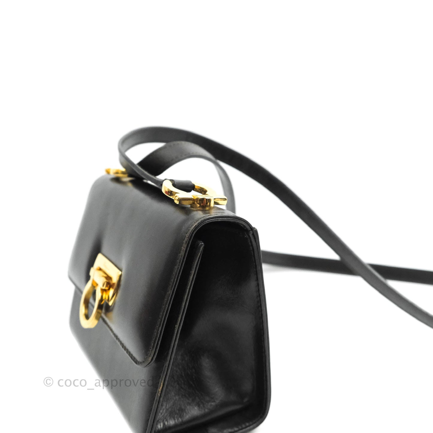 Salvatore Ferragamo Vintage Gancini Mini Crossbody bag Black Calfskin Gold Hardware