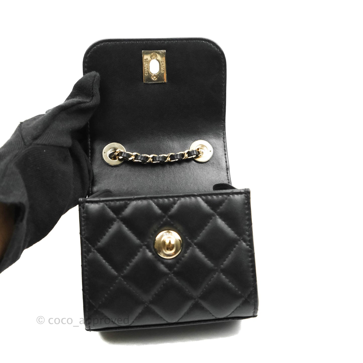 Chanel Mini Quilted Trendy CC Clutch With Chain Black Lambskin Gold Hardware