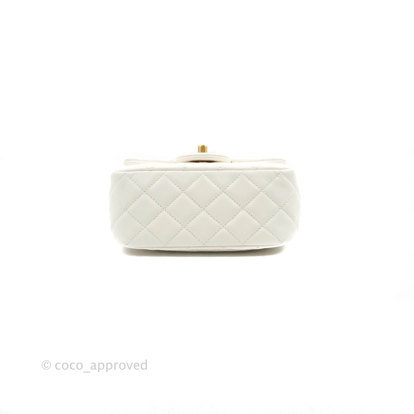 Chanel Mini Square Pearl Crush Quilted White Lambskin Gold Hardware