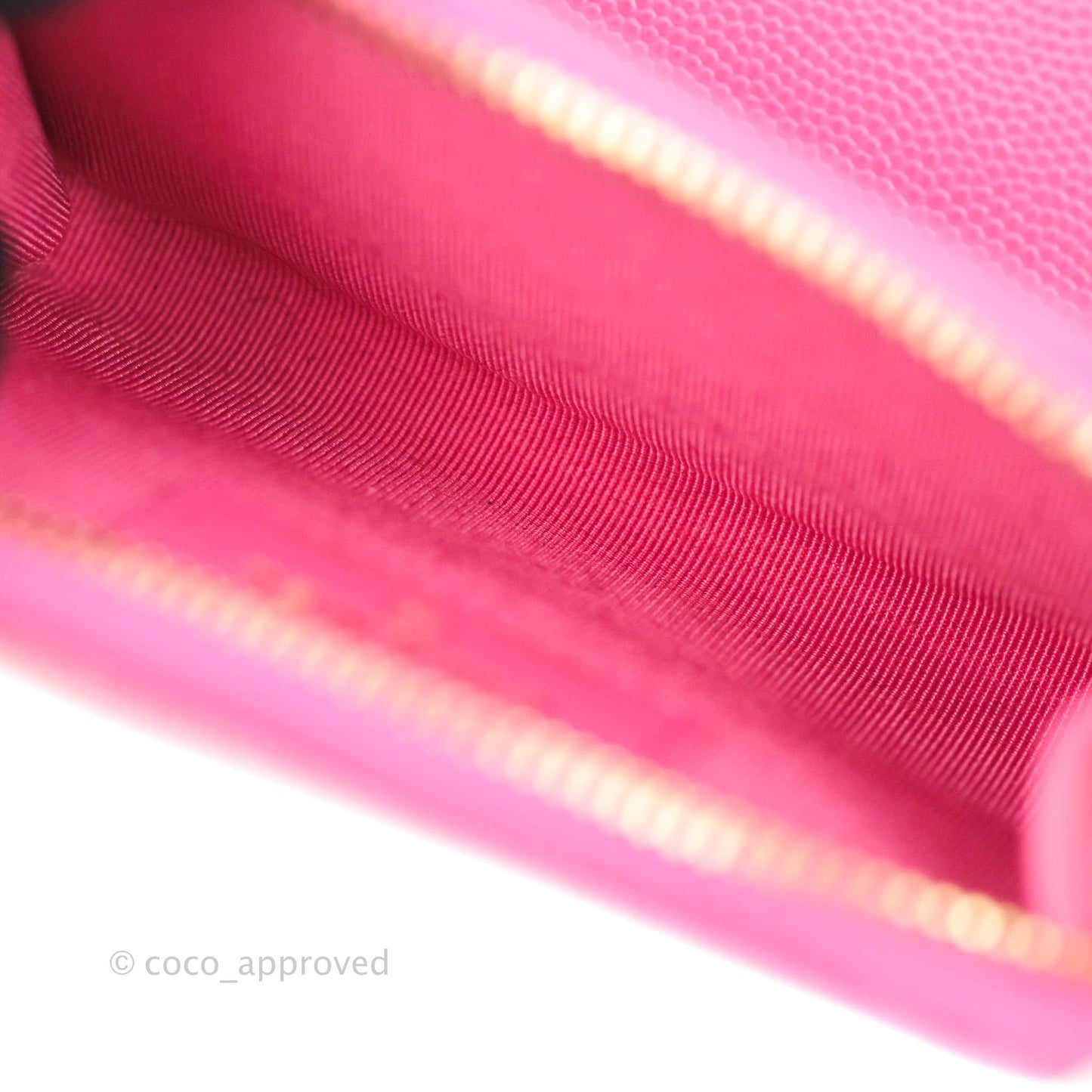 Chanel Classic Quilted Card Holder With Zip Coin Purse Pink Caviar Gold Hardware
