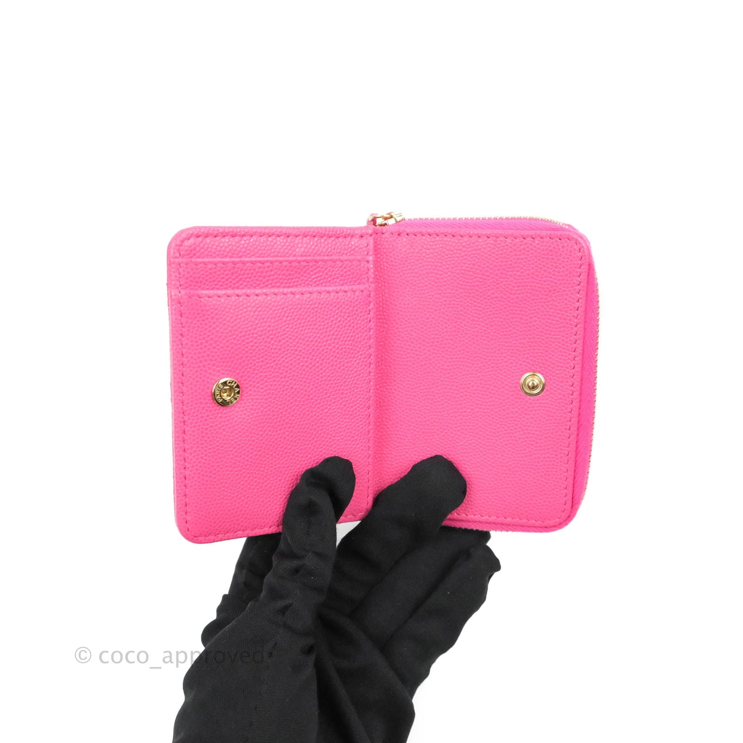 Chanel Classic Quilted Card Holder With Zip Coin Purse Pink Caviar Gold Hardware