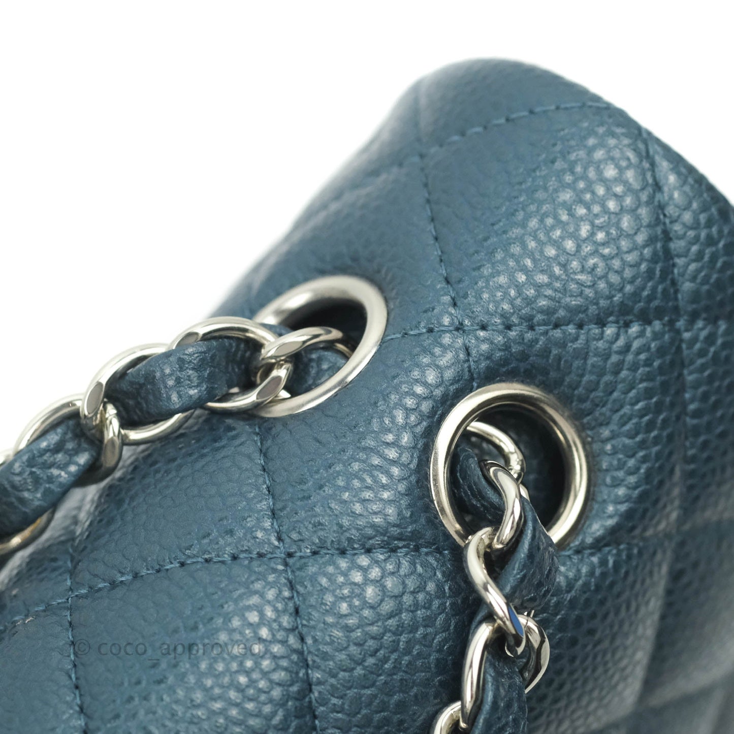 Chanel Classic M/L Medium Double Flap Pearly Blue Caviar Silver Hardware