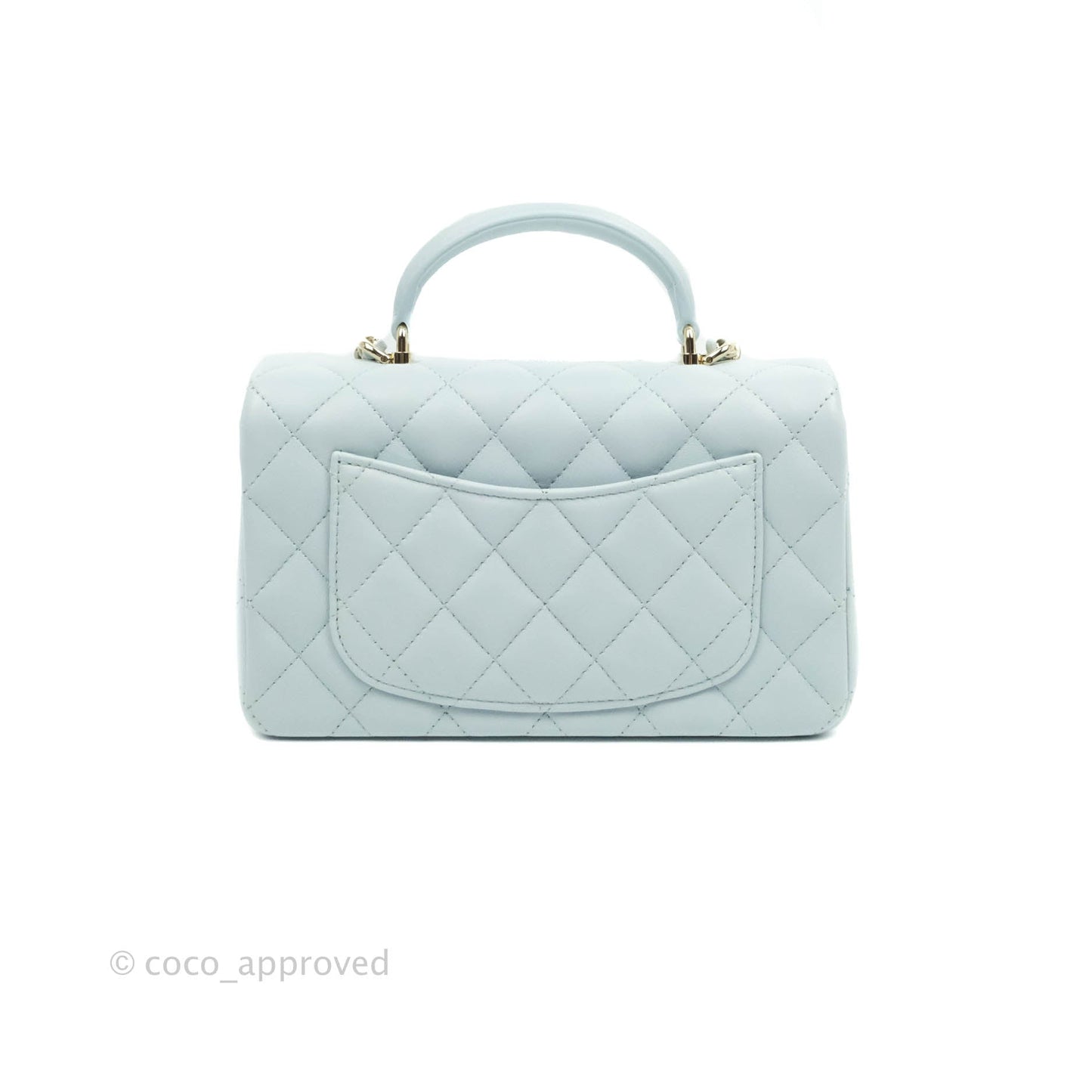 Chanel Top Handle Mini Rectangular Flap Bag Light Blue Lambskin Gold Hardware