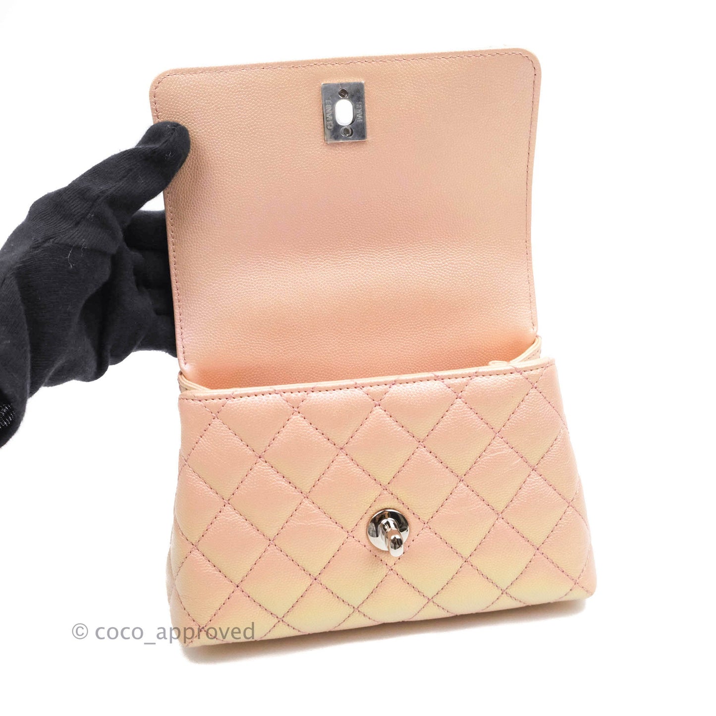 Chanel Extra Mini Coco Handle Iridescent Pink Caviar Rainbow Hardware