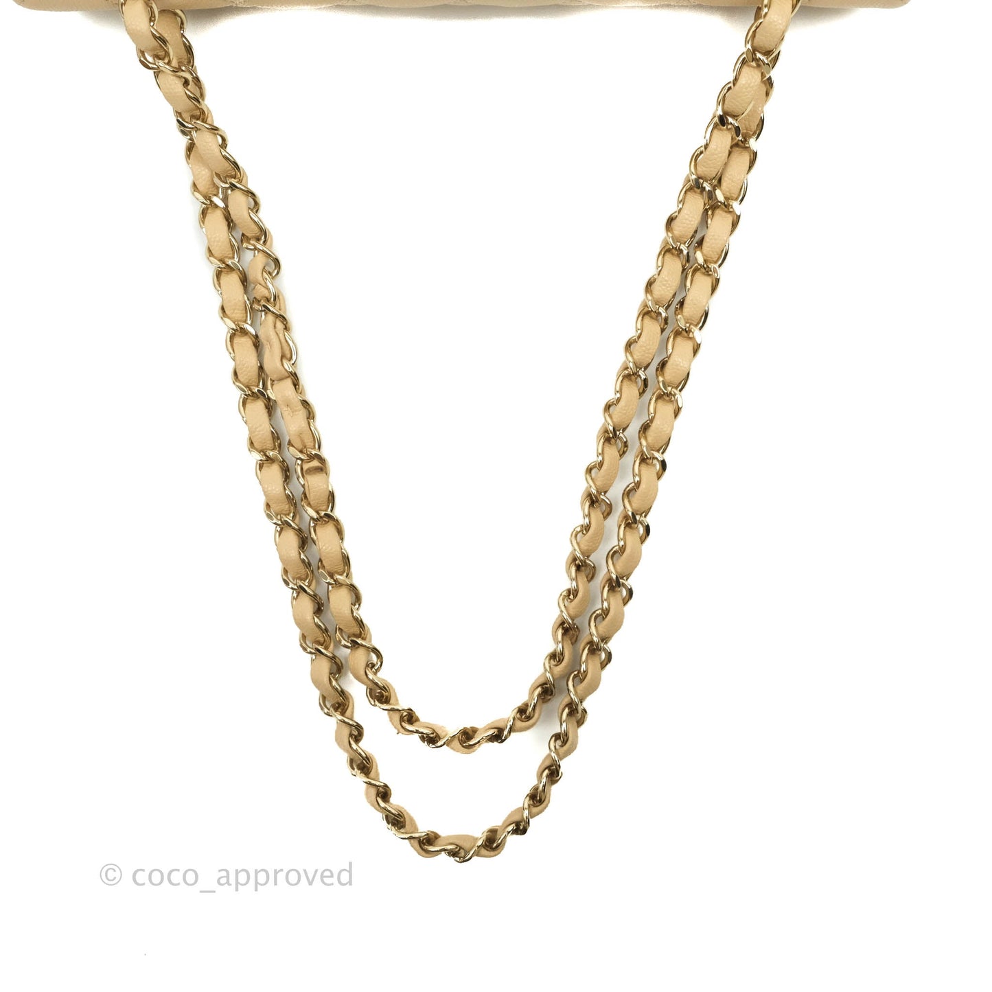Chanel Quilted M/L Medium Double Flap Beige Caviar Gold Hardware 19C