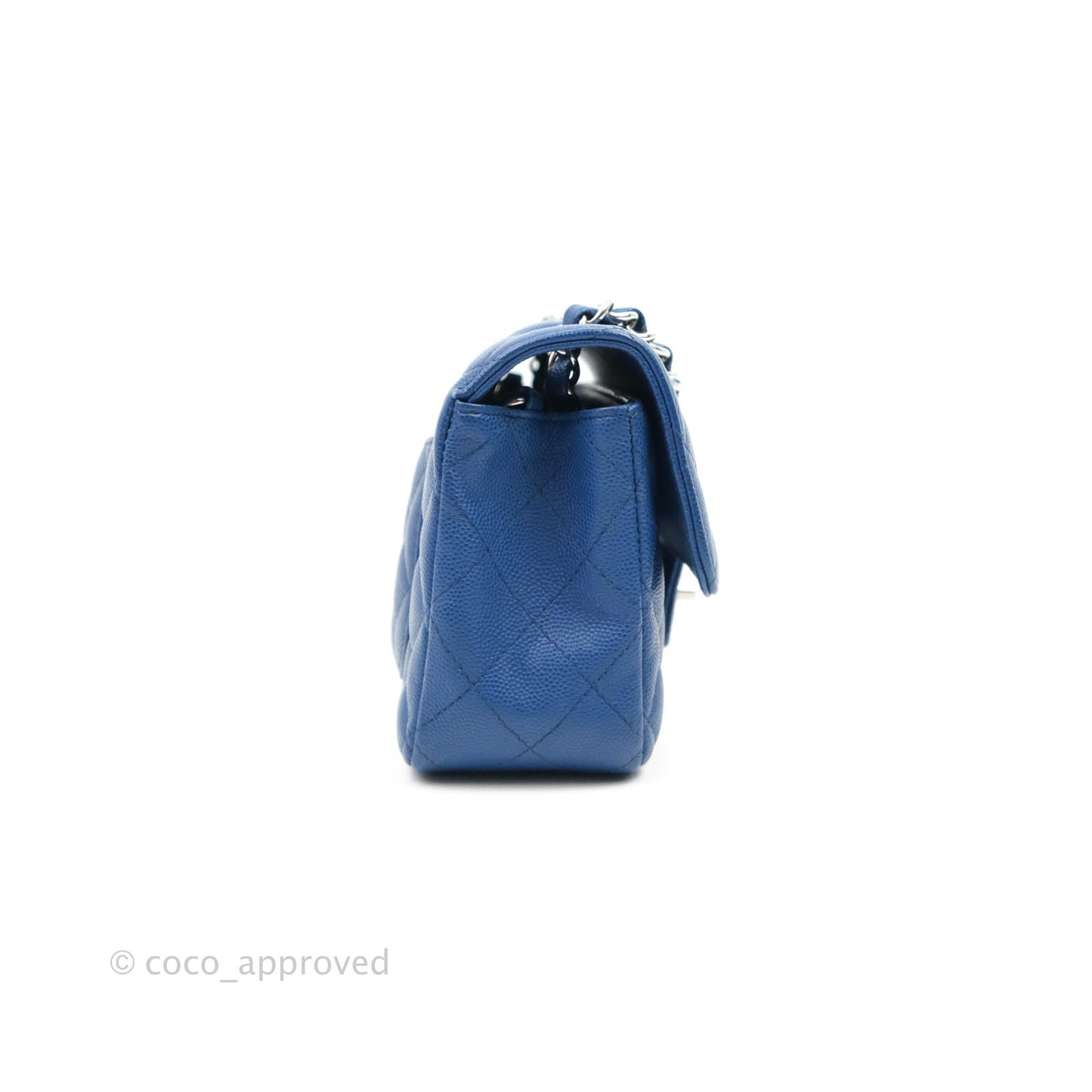 Chanel Quilted Mini Rectangular Flap Blue Caviar Silver Hardware