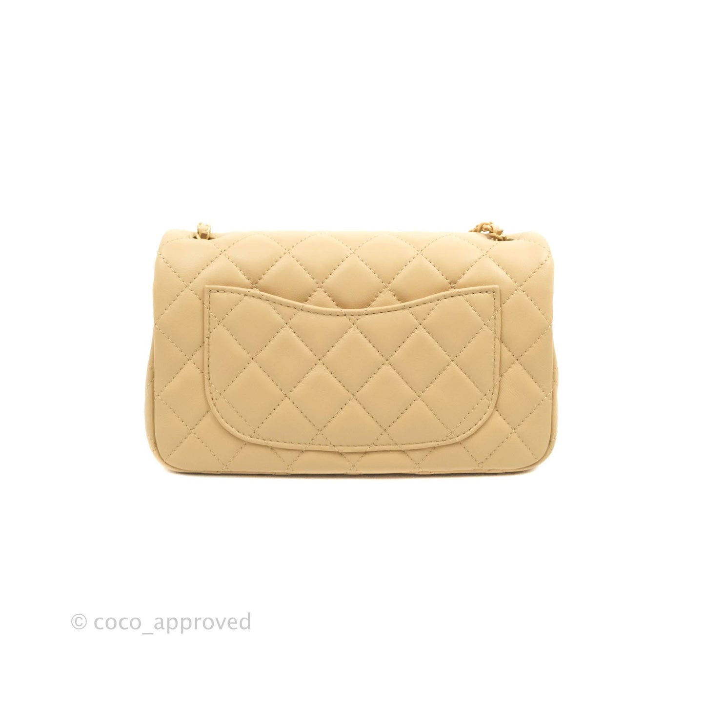 Chanel Mini Rectangular Pearl Crush Quilted Beige Lambskin Aged Gold Hardware 22C