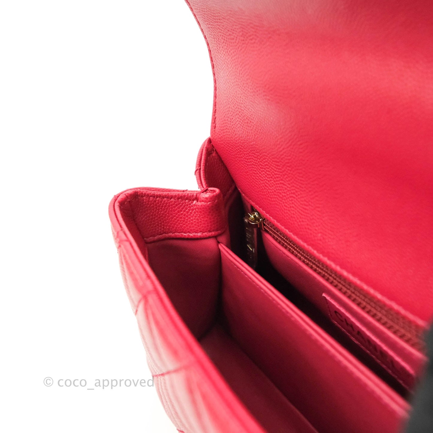 Chanel Small (Mini) Coco Handle Quilted Rosy Red Caviar Gold Hardware 21A