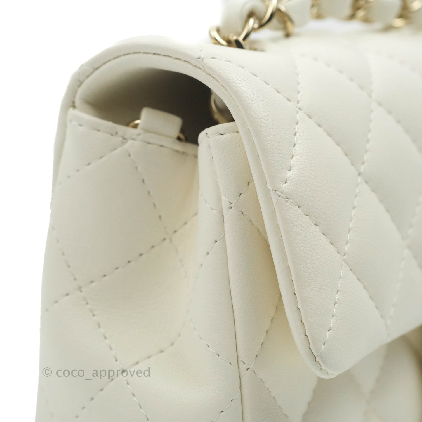 Chanel Quilted Mini Rectangular Flap White Lambskin Gold Hardware