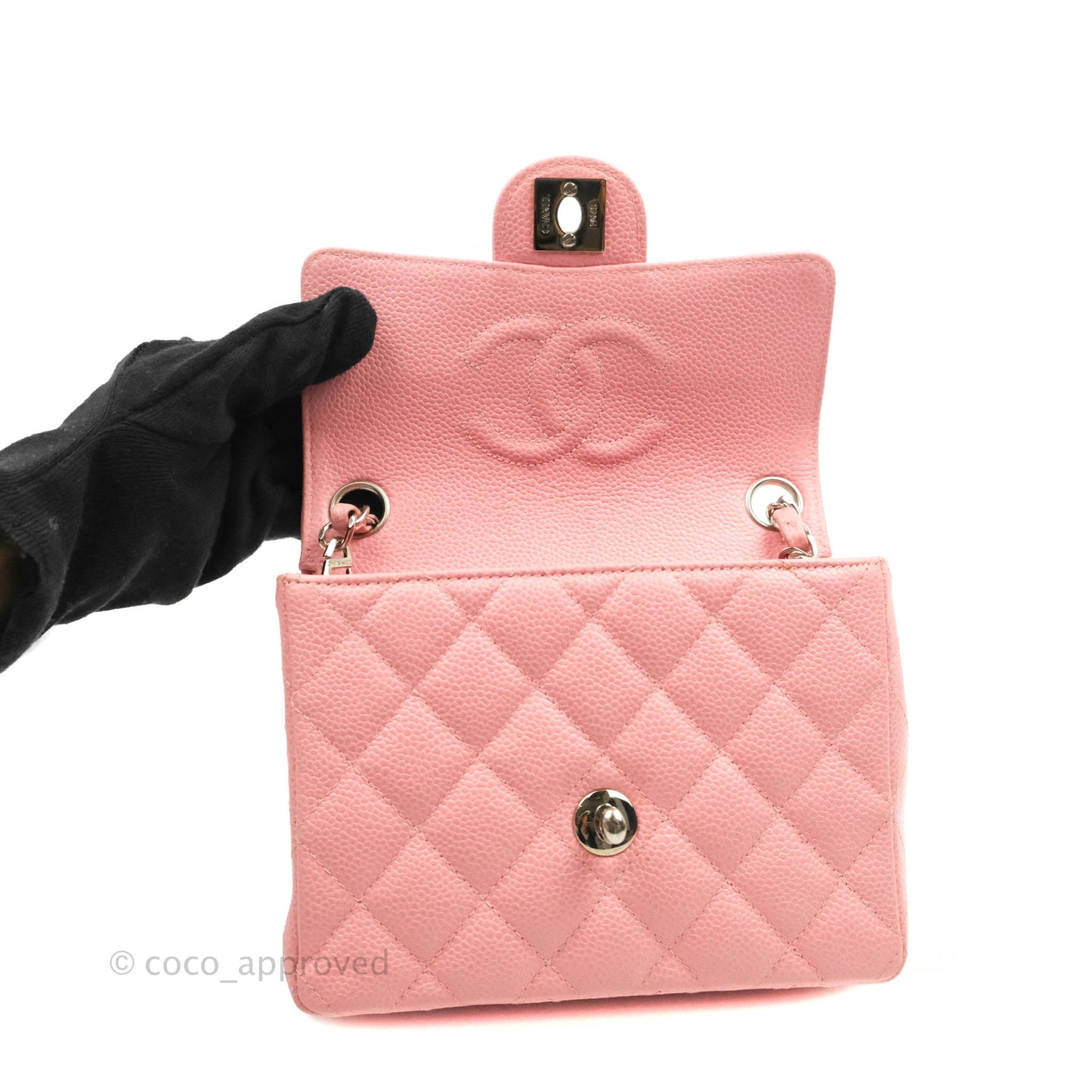 Chanel Quilted Vintage Mini Square Flap Pink Caviar Silver Hardware