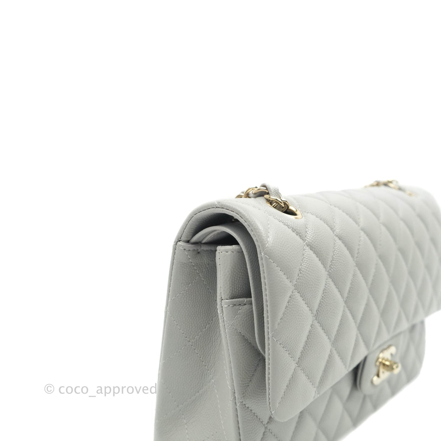 Chanel Classic M/L Medium Double Flap Grey Caviar Gold Hardware 21A