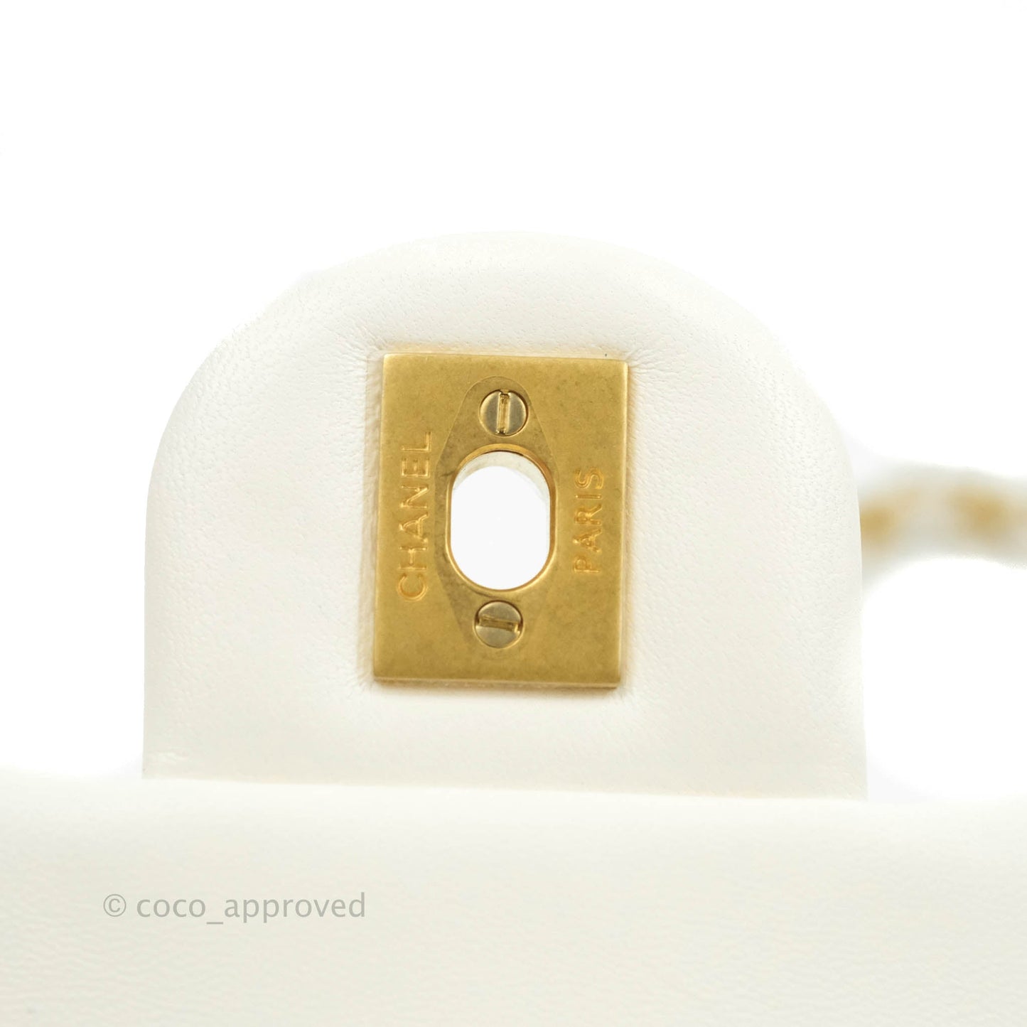 Chanel Mini Square Pearl Crush Quilted White Lambskin Gold Hardware