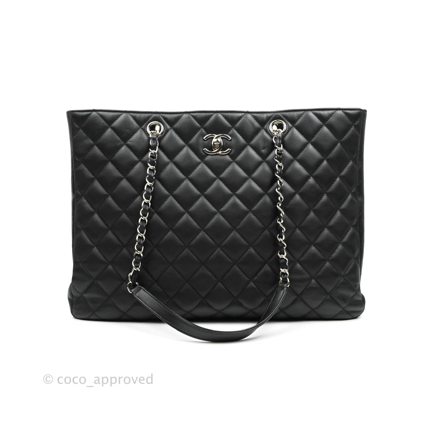 Chanel Quilted Timeless Tote Black Calfskin Silver Hardware