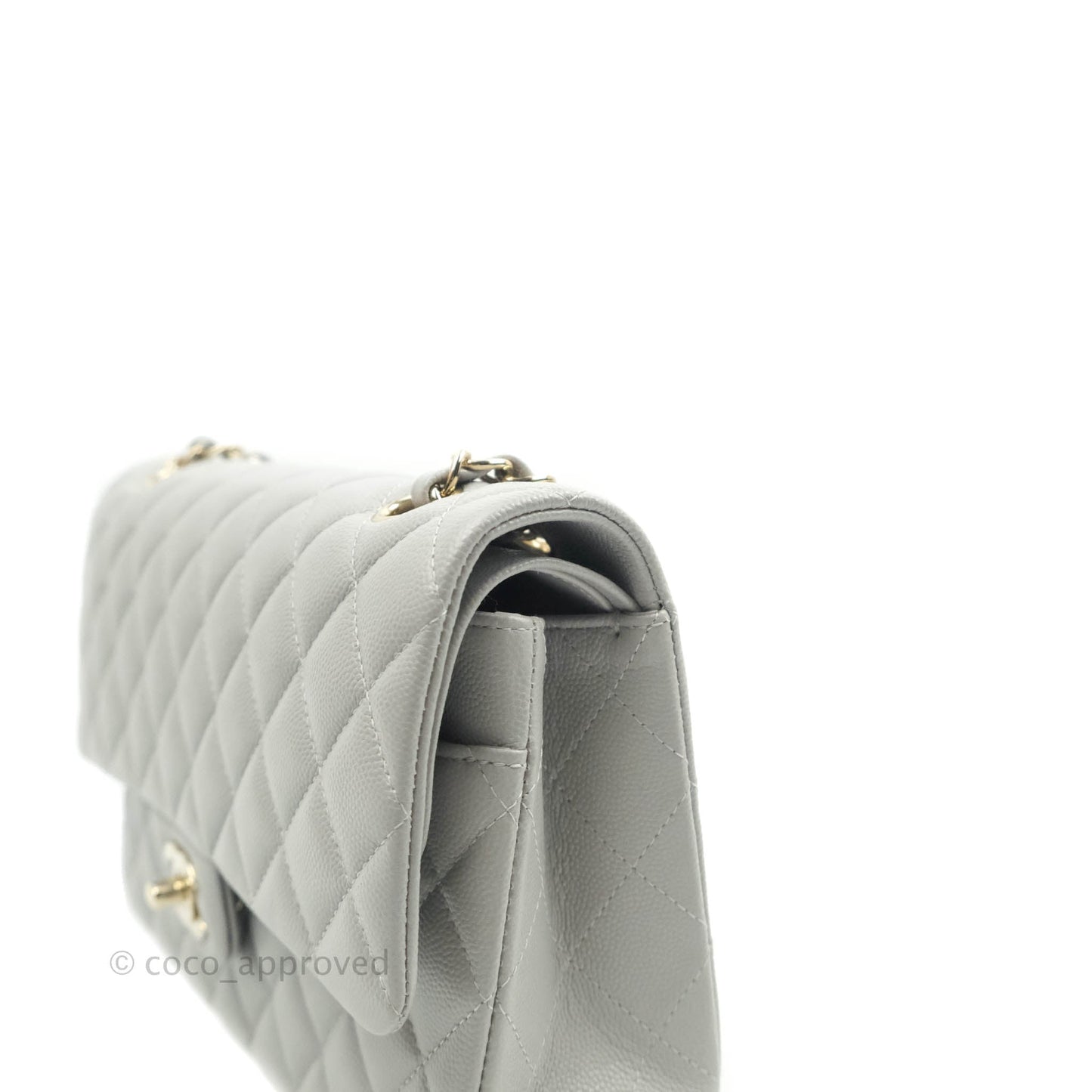 Chanel Classic M/L Medium Double Flap Grey Caviar Gold Hardware 21A