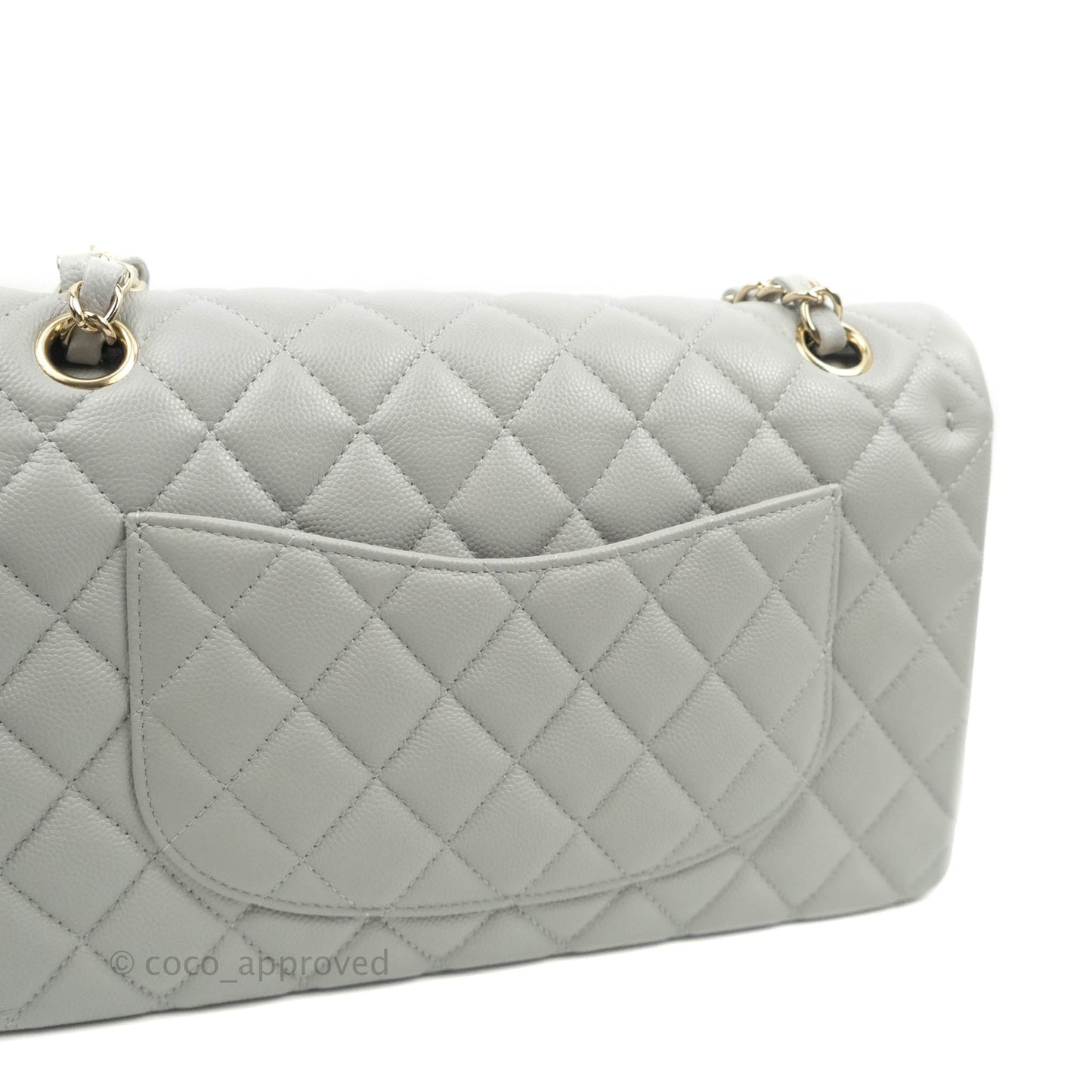 Chanel Classic M/L Medium Double Flap Grey Caviar Gold Hardware 21A