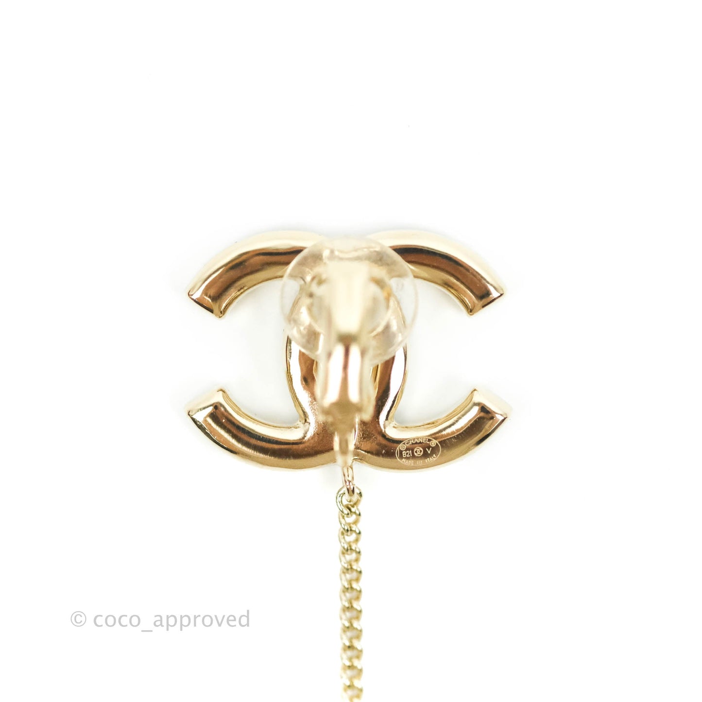 Chanel Pearl CC Clip-on Earrings Gold Tone 21V
