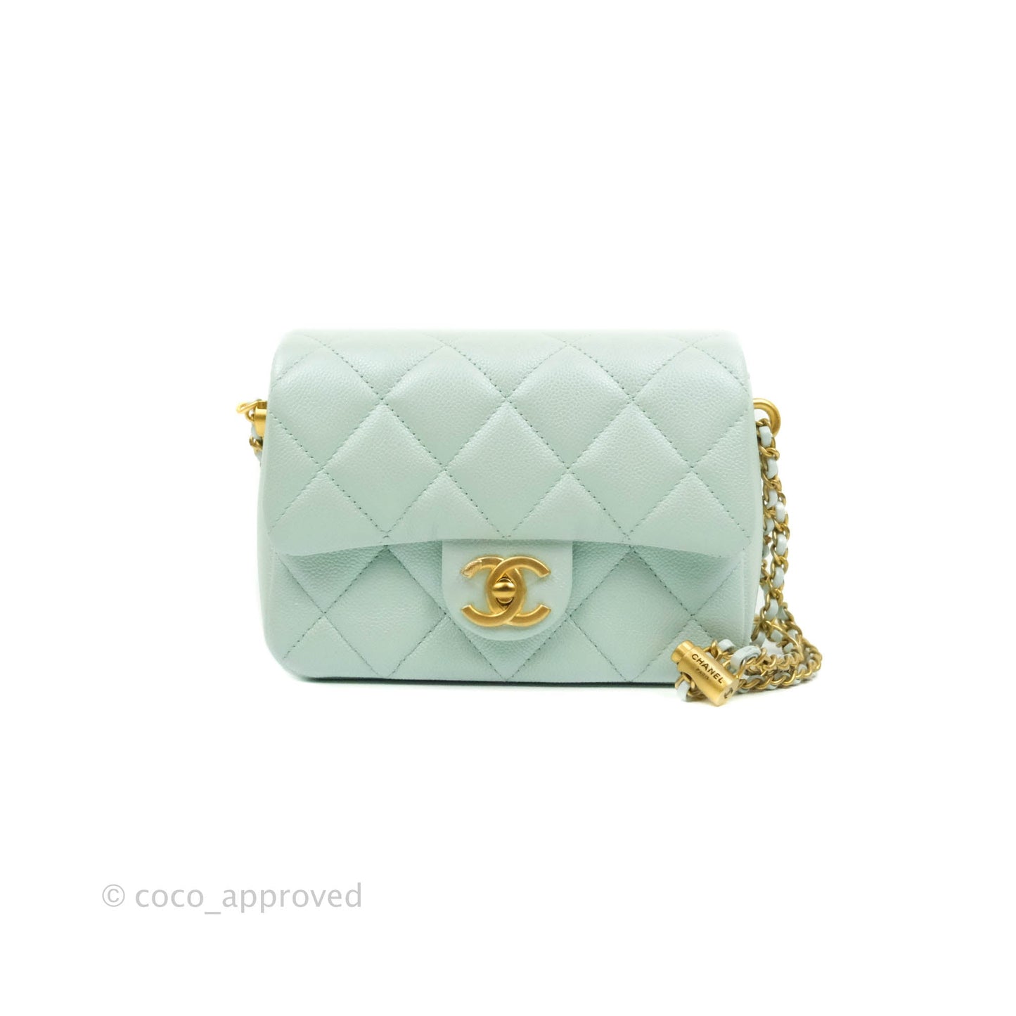 Chanel Quilted My Perfect Mini Iridescent Mint Green Caviar Aged Gold Hardware 21K