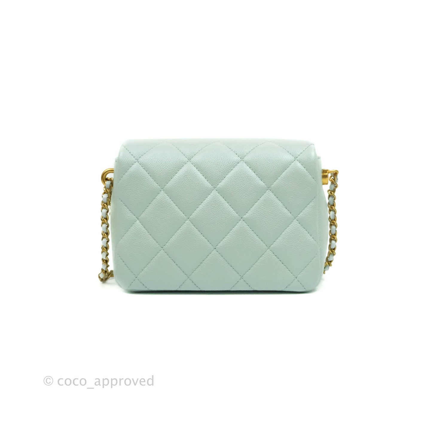 Chanel Quilted My Perfect Mini Iridescent Mint Green Caviar Aged Gold Hardware 21K