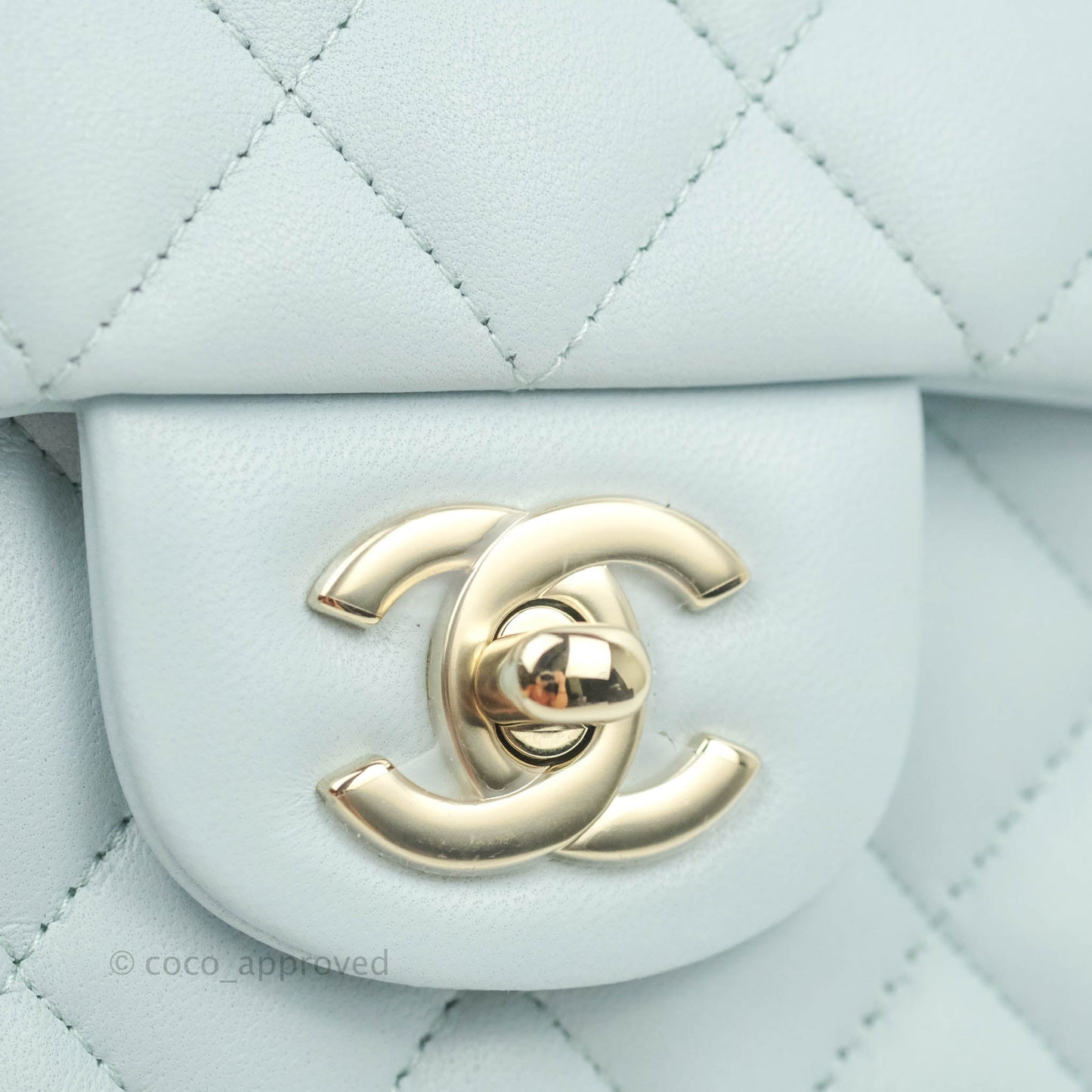Chanel Top Handle Mini Rectangular Flap Bag Light Blue Lambskin Gold Hardware