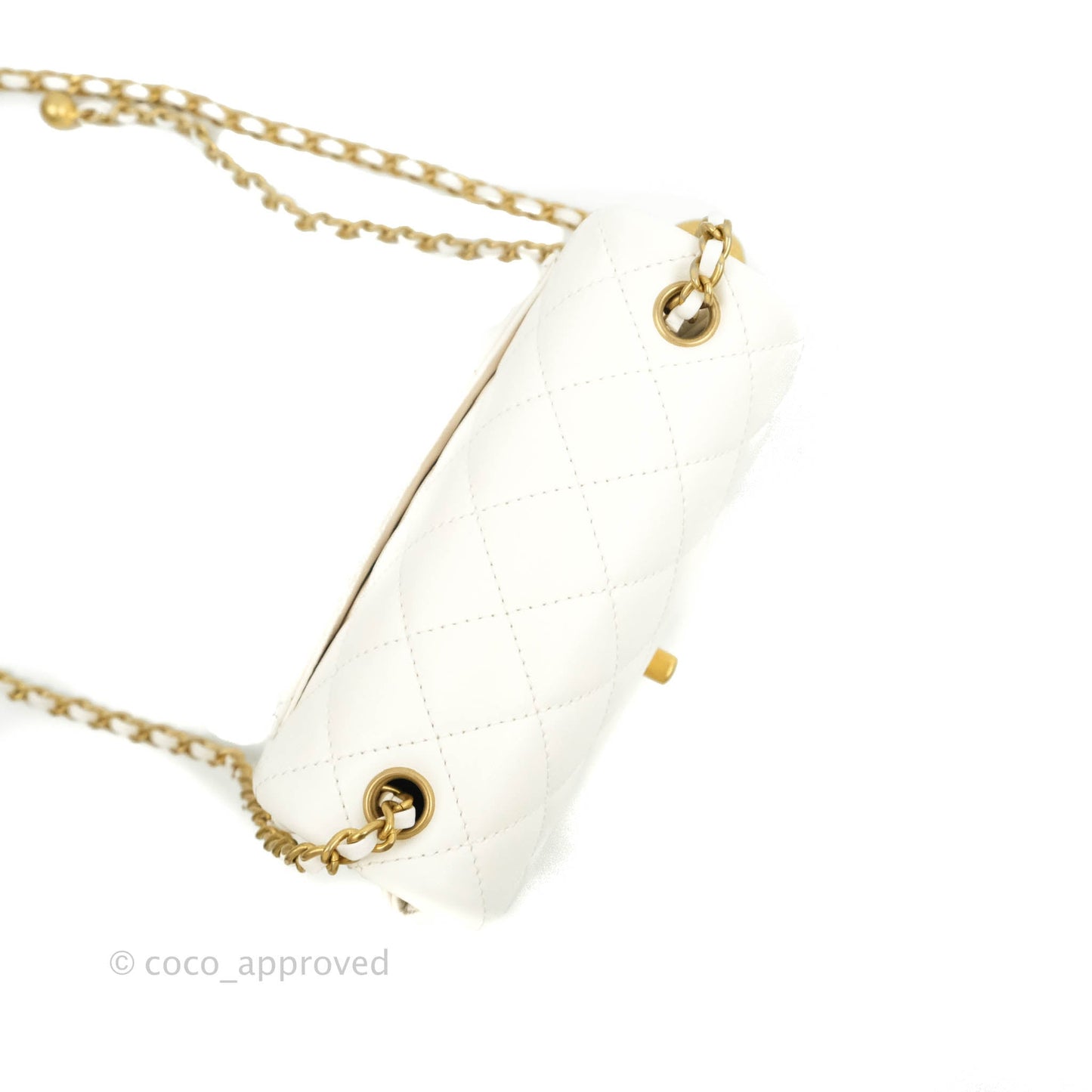Chanel Mini Square Pearl Crush Quilted White Lambskin Gold Hardware