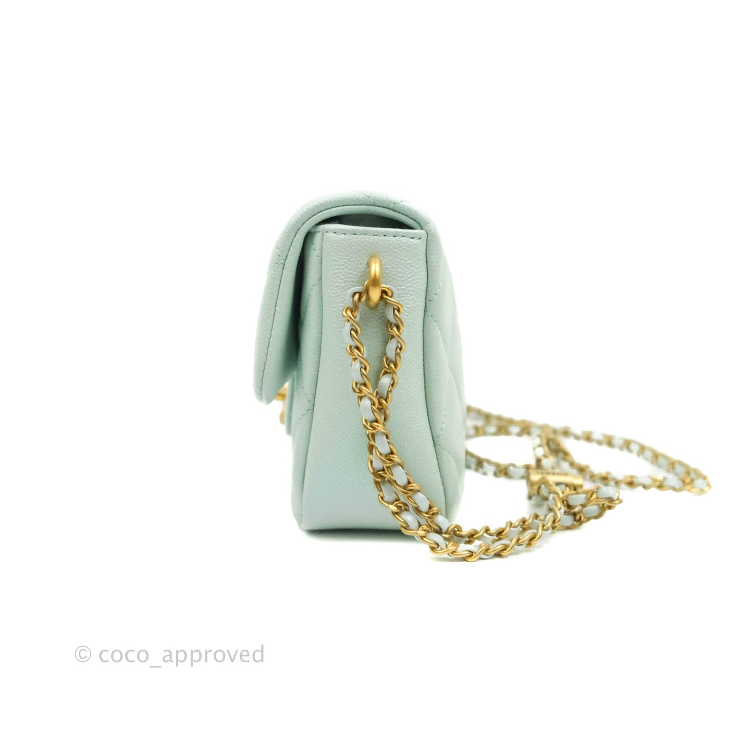 Chanel Quilted My Perfect Mini Iridescent Mint Green Caviar Aged Gold Hardware 21K
