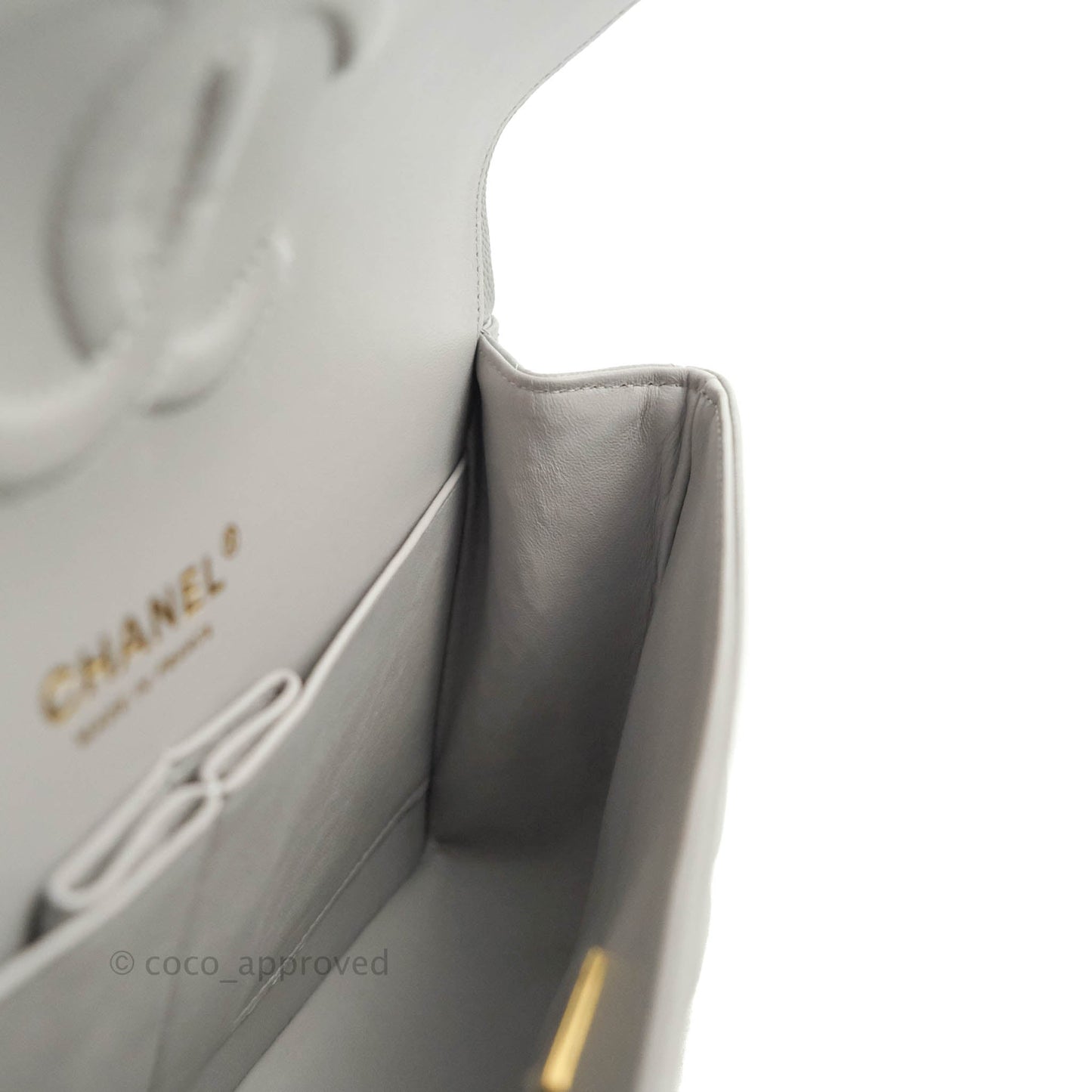 Chanel Classic M/L Medium Double Flap Grey Caviar Gold Hardware 21A