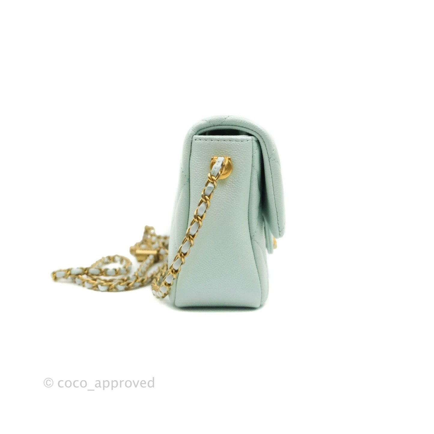 Chanel Quilted My Perfect Mini Iridescent Mint Green Caviar Aged Gold Hardware 21K