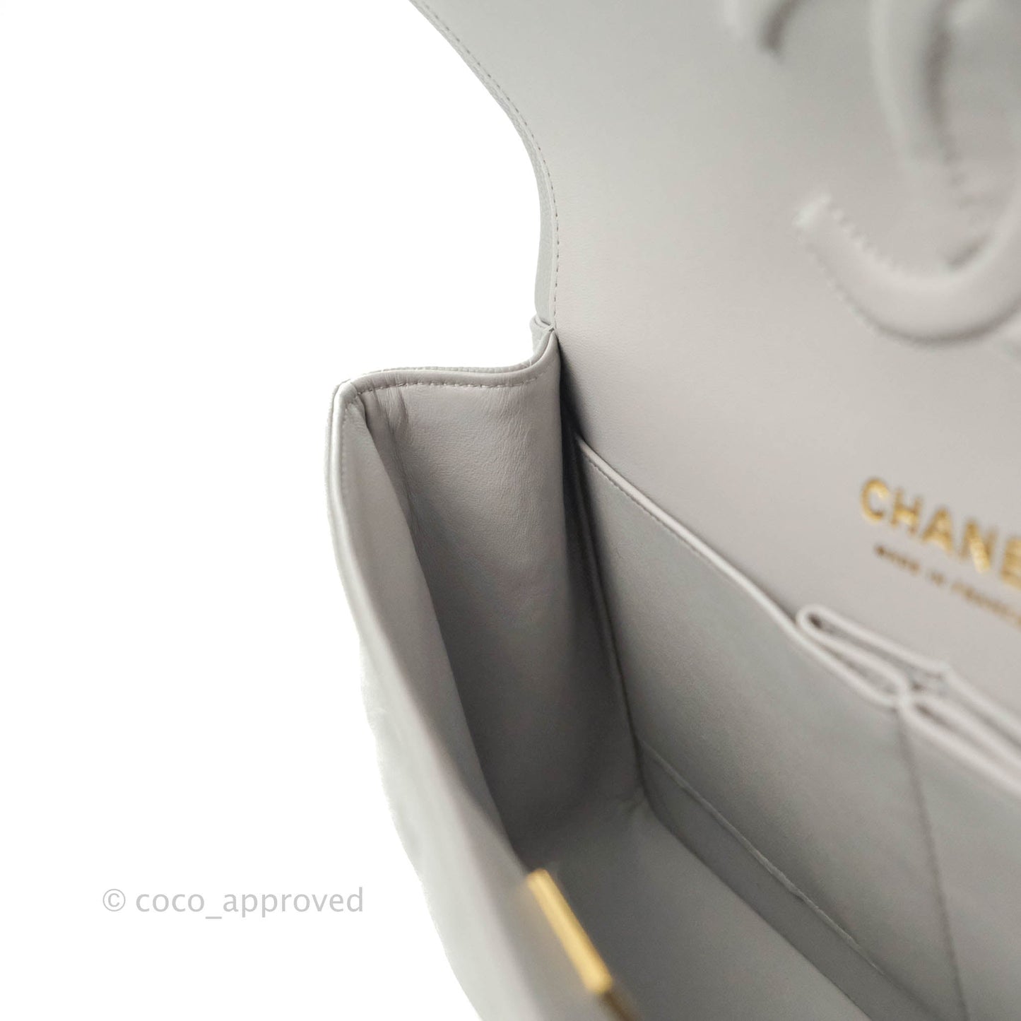 Chanel Classic M/L Medium Double Flap Grey Caviar Gold Hardware 21A