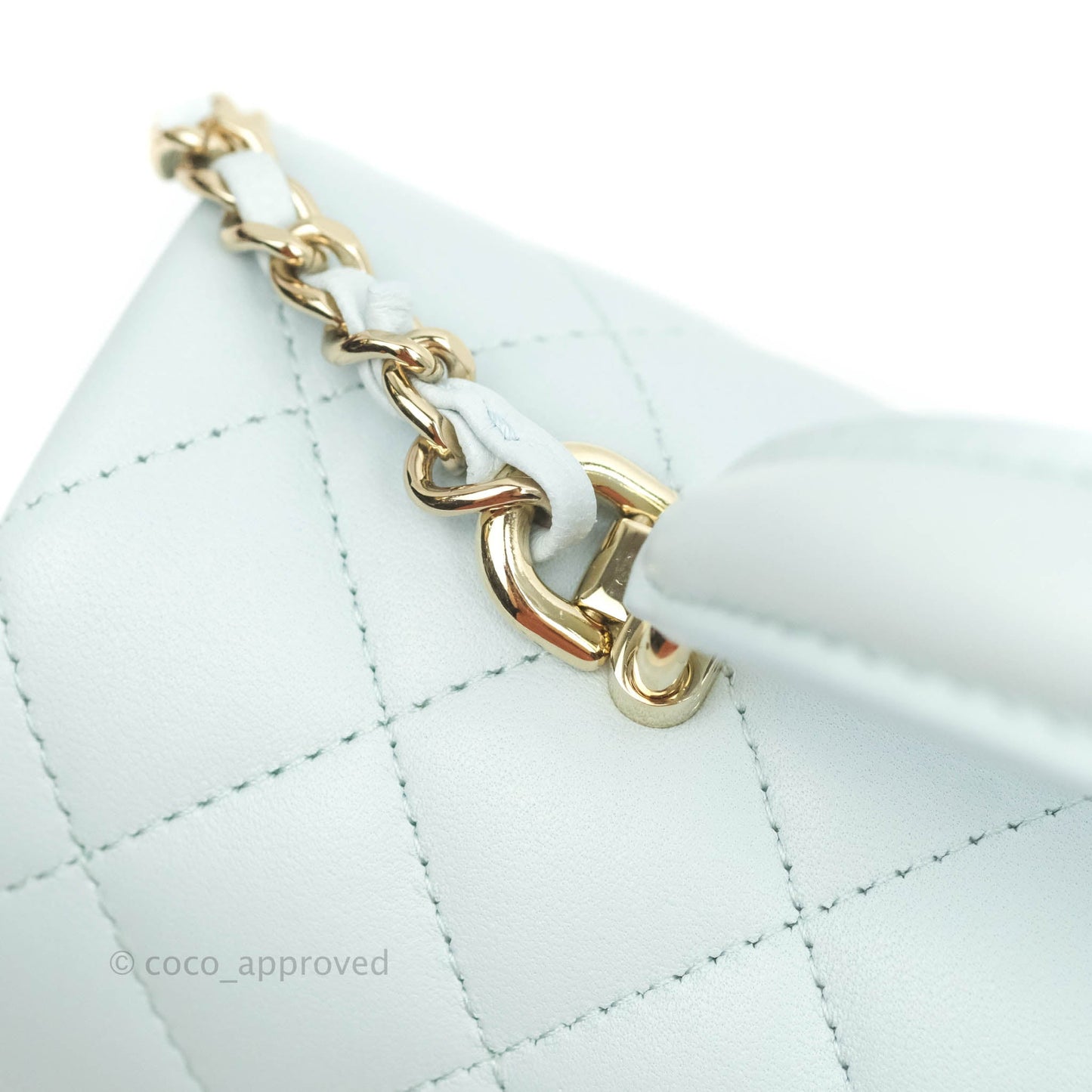 Chanel Top Handle Mini Rectangular Flap Bag Light Blue Lambskin Gold Hardware