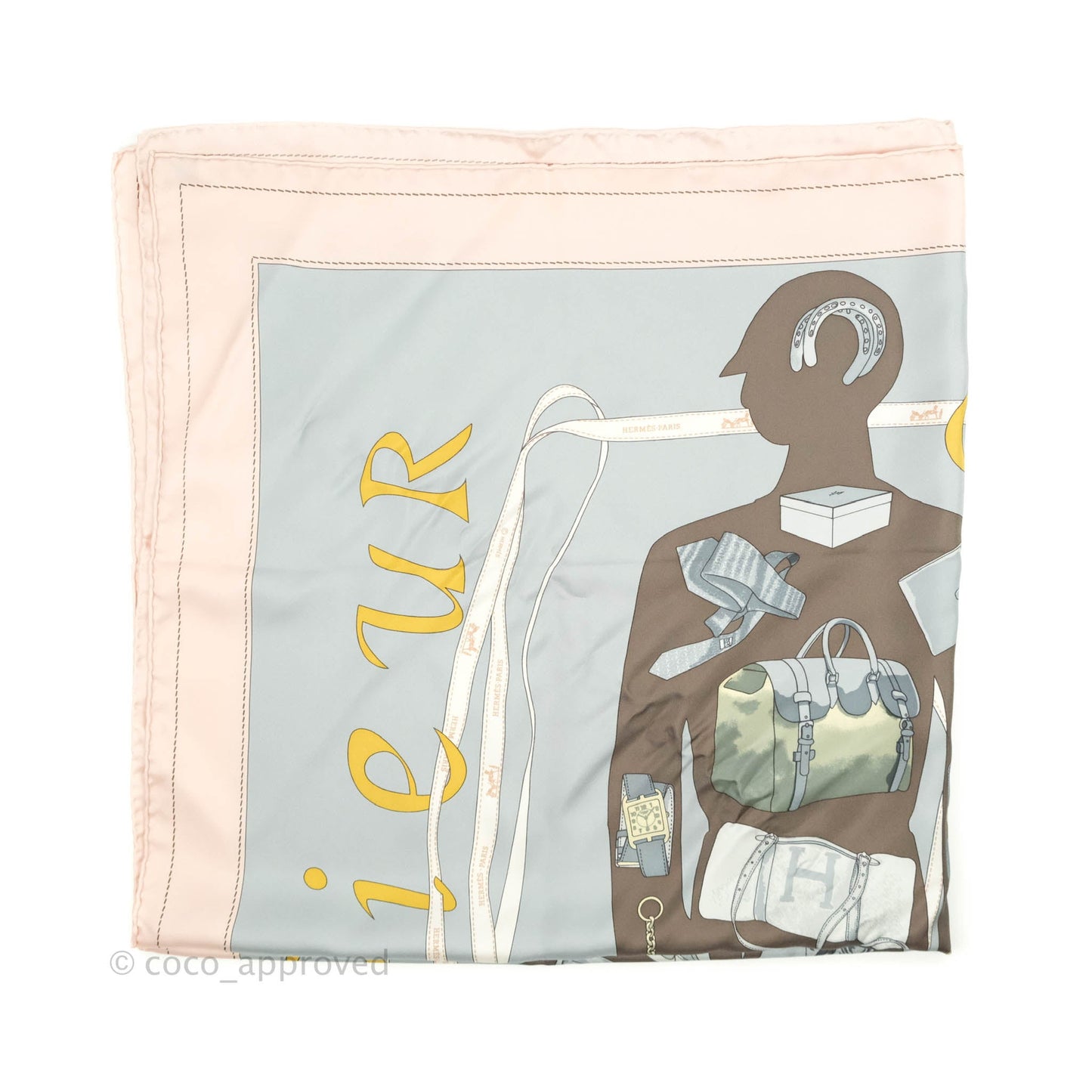 Hermès Silk Scarf 90 Rose Pale/Gris Bleute/Taupe