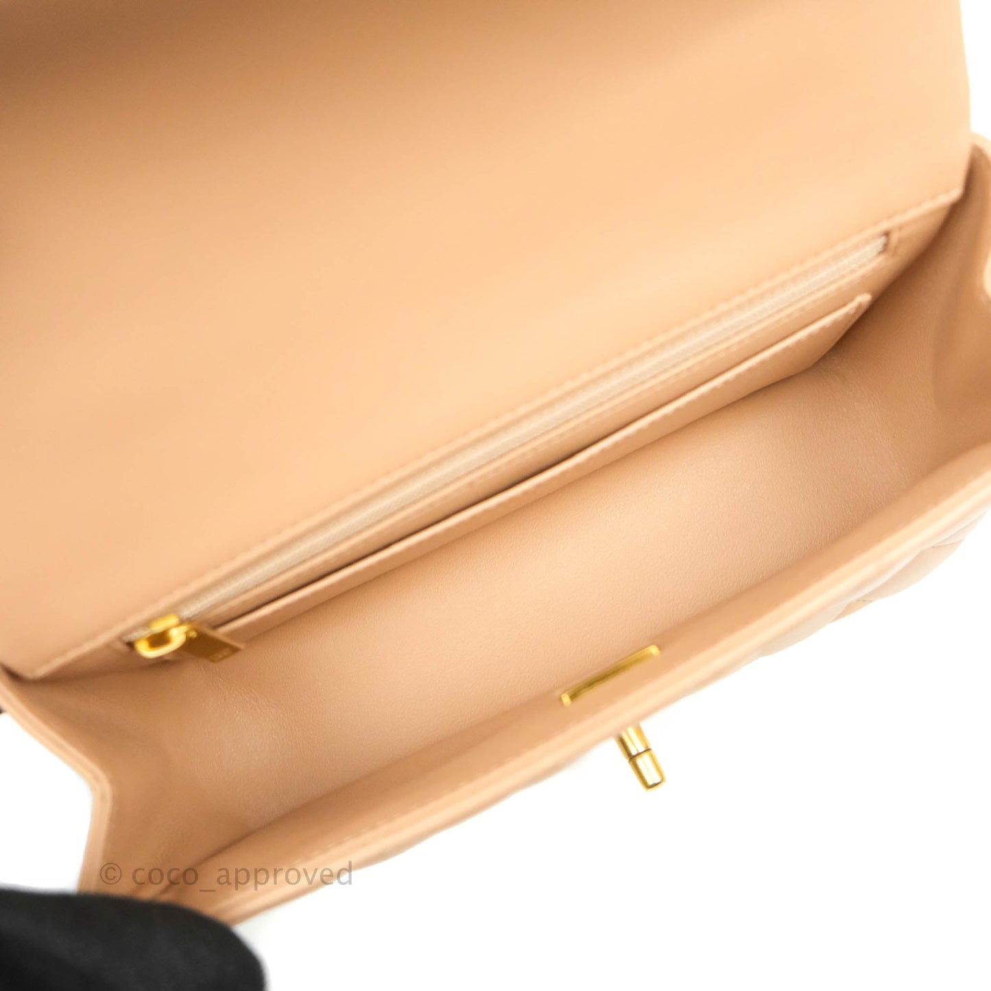 Chanel Top Handle Mini Rectangular Flap Bag Beige Lambskin Aged Gold Hardware