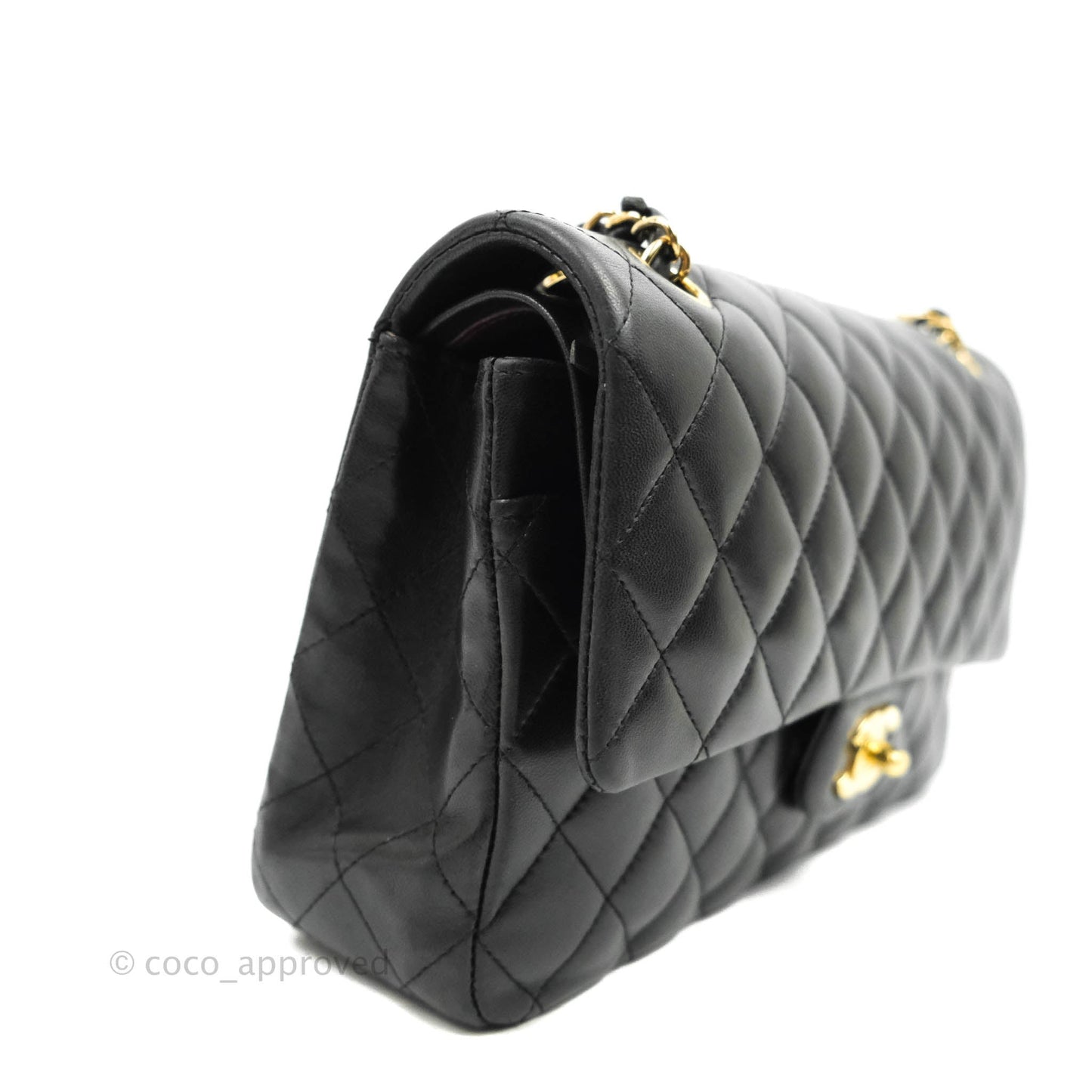 Chanel Classic M/L Medium Double Flap Black Lambskin Gold Hardware