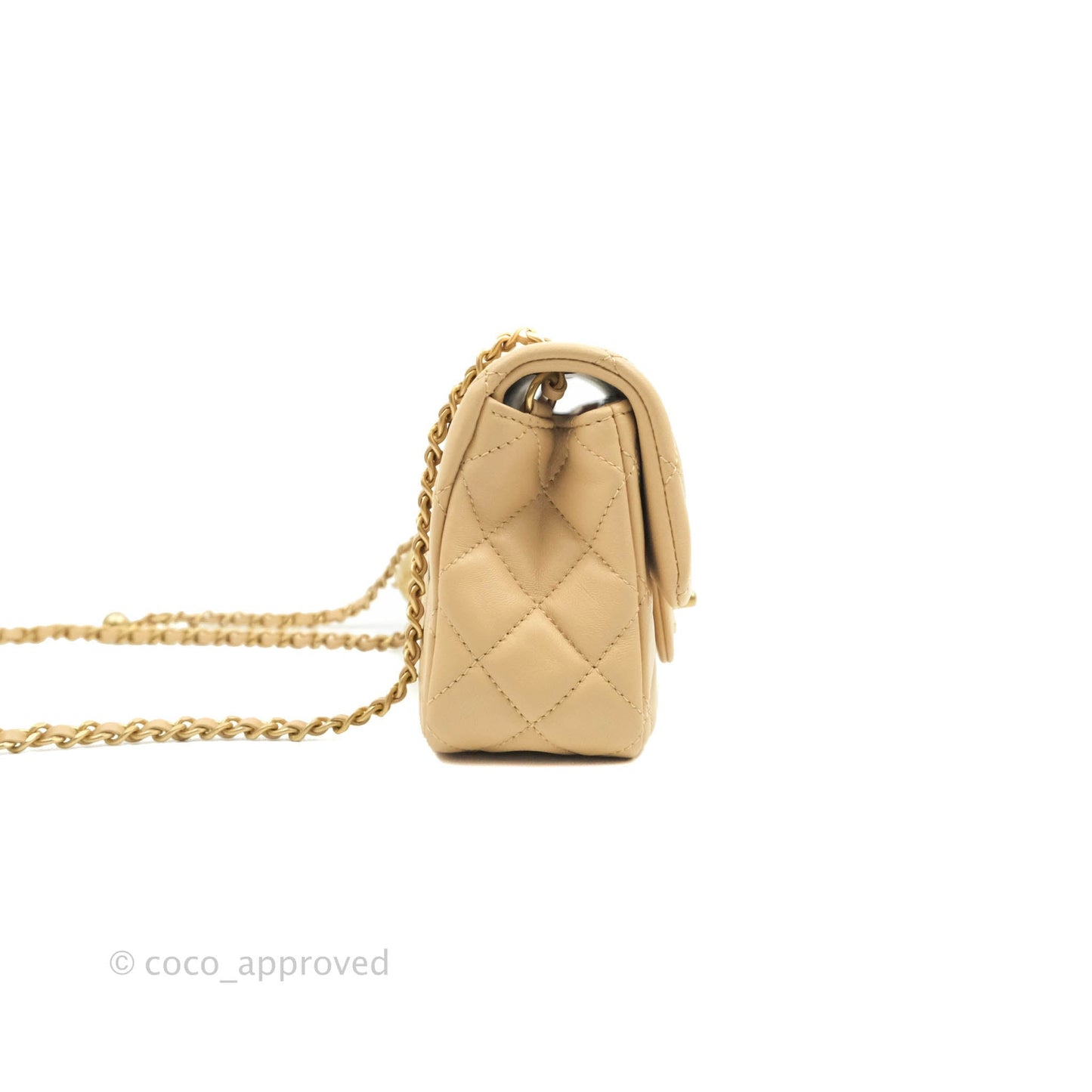 Chanel Mini Rectangular Pearl Crush Quilted Beige Lambskin Aged Gold Hardware 22C