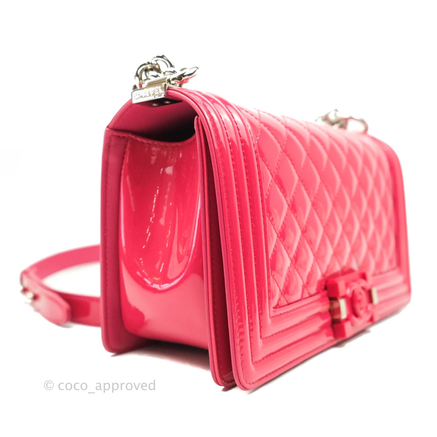 Chanel Quilted Medium Boy Bag Pink Patent Pink & Silver Hardware