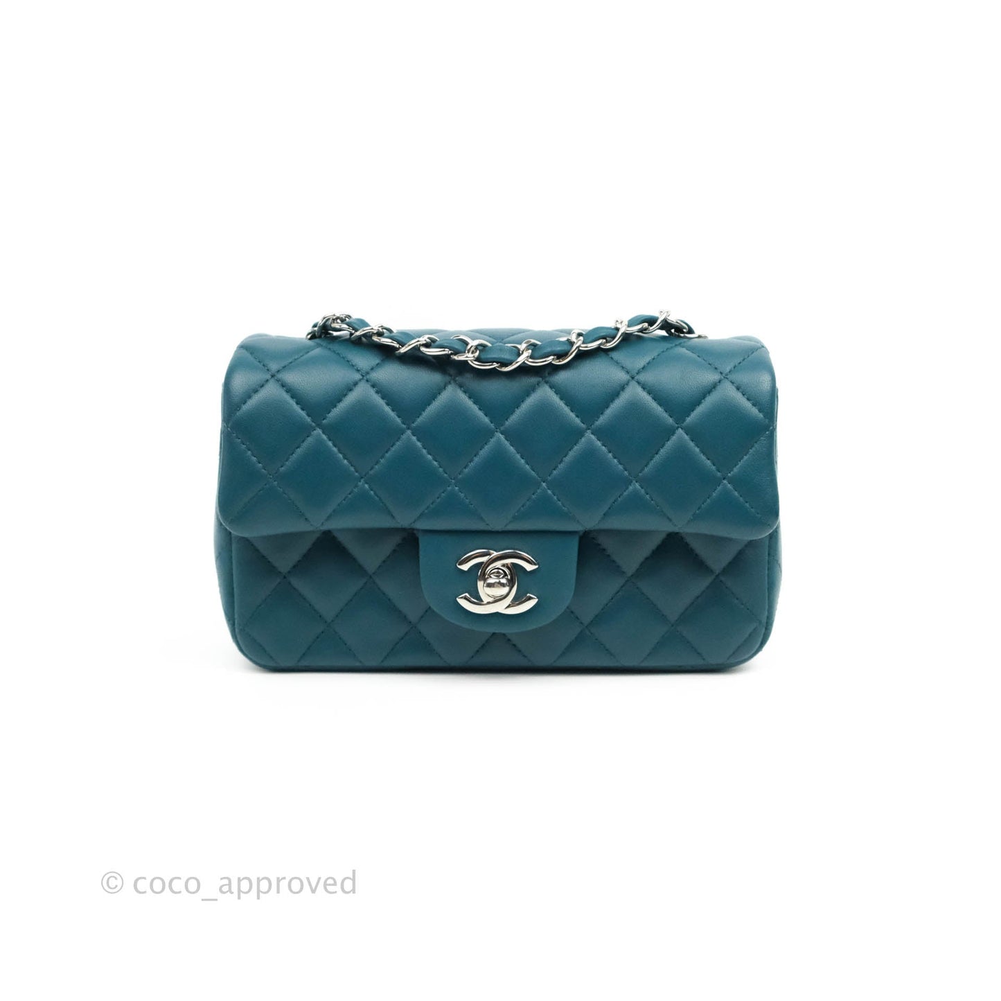 Chanel Quilted Mini Rectangular Teal Lambskin Silver Hardware