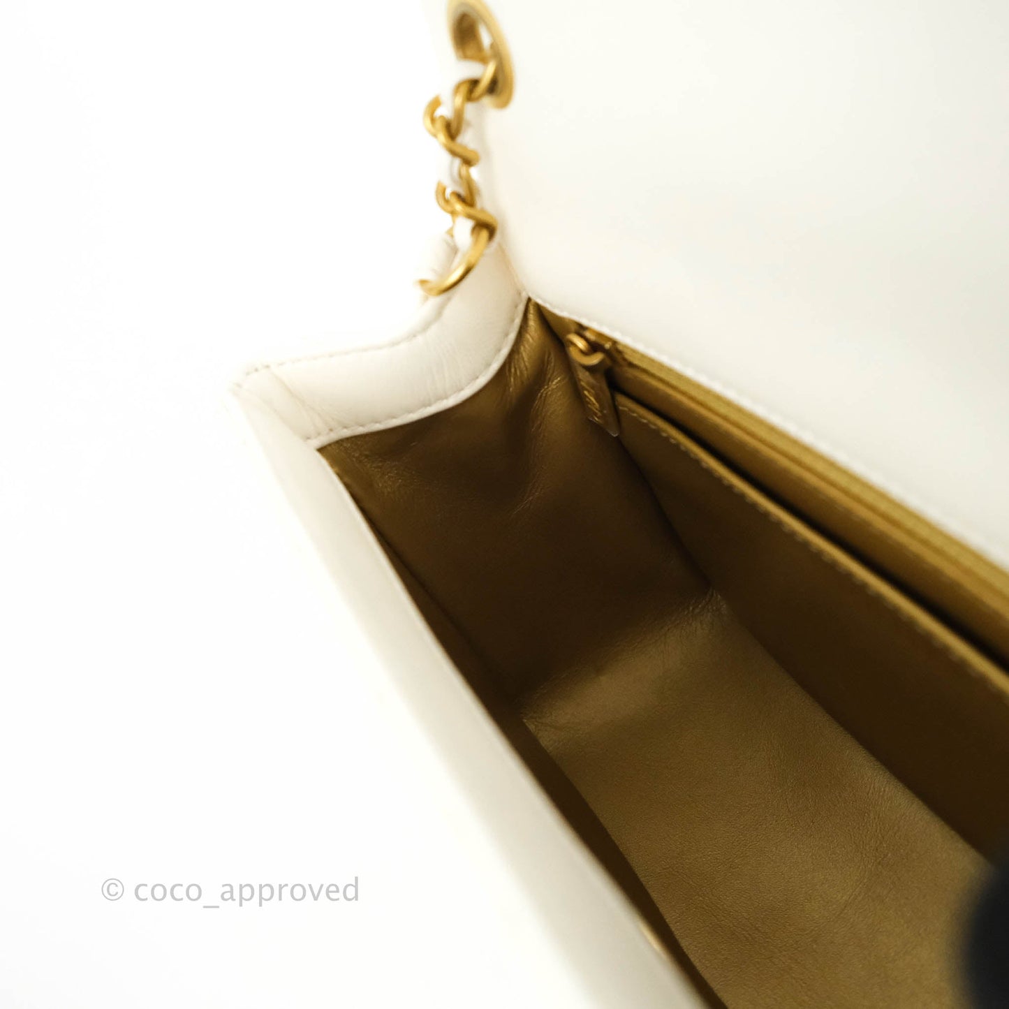Chanel Mini Square Pearl Crush Quilted White Lambskin Gold Hardware