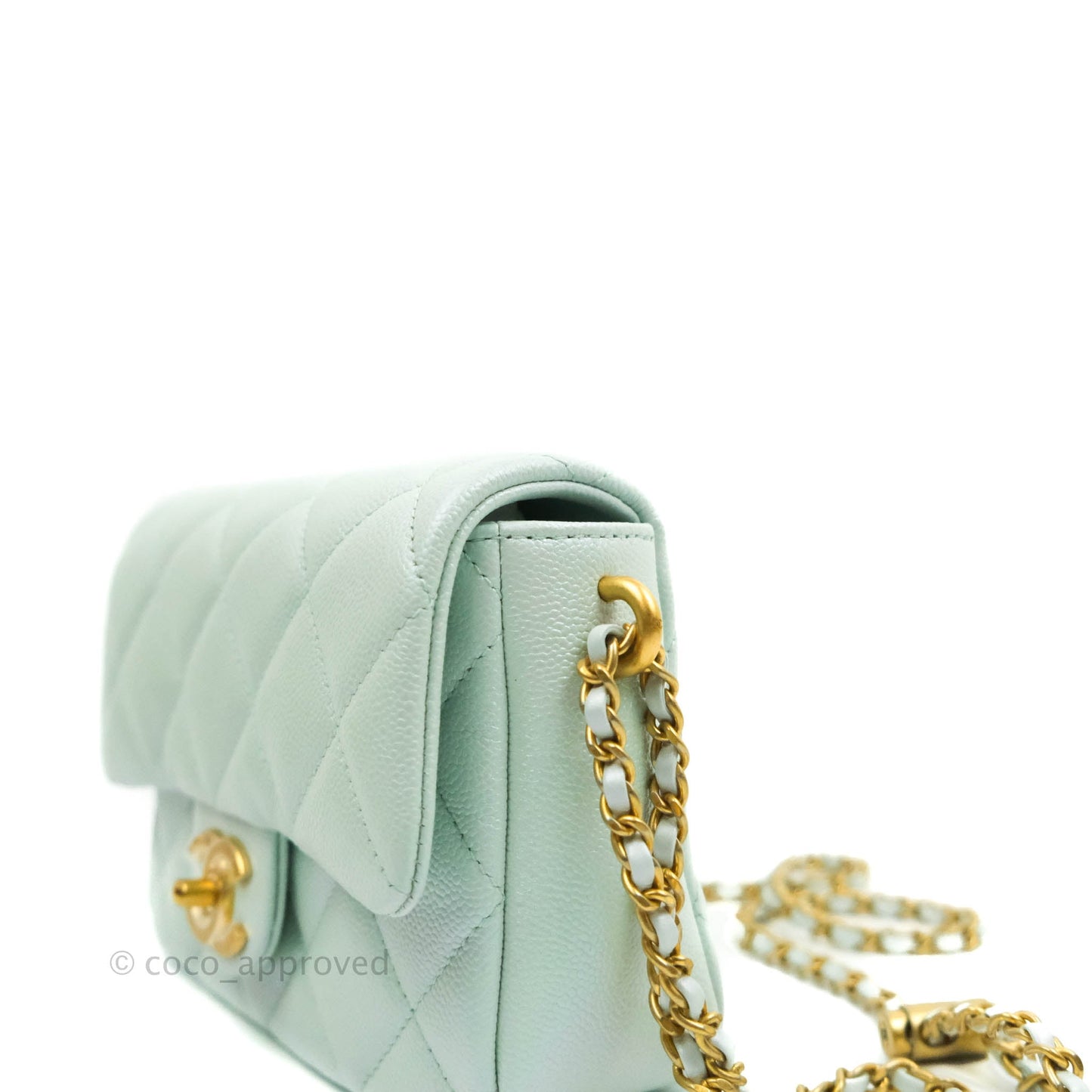 Chanel Quilted My Perfect Mini Iridescent Mint Green Caviar Aged Gold Hardware 21K