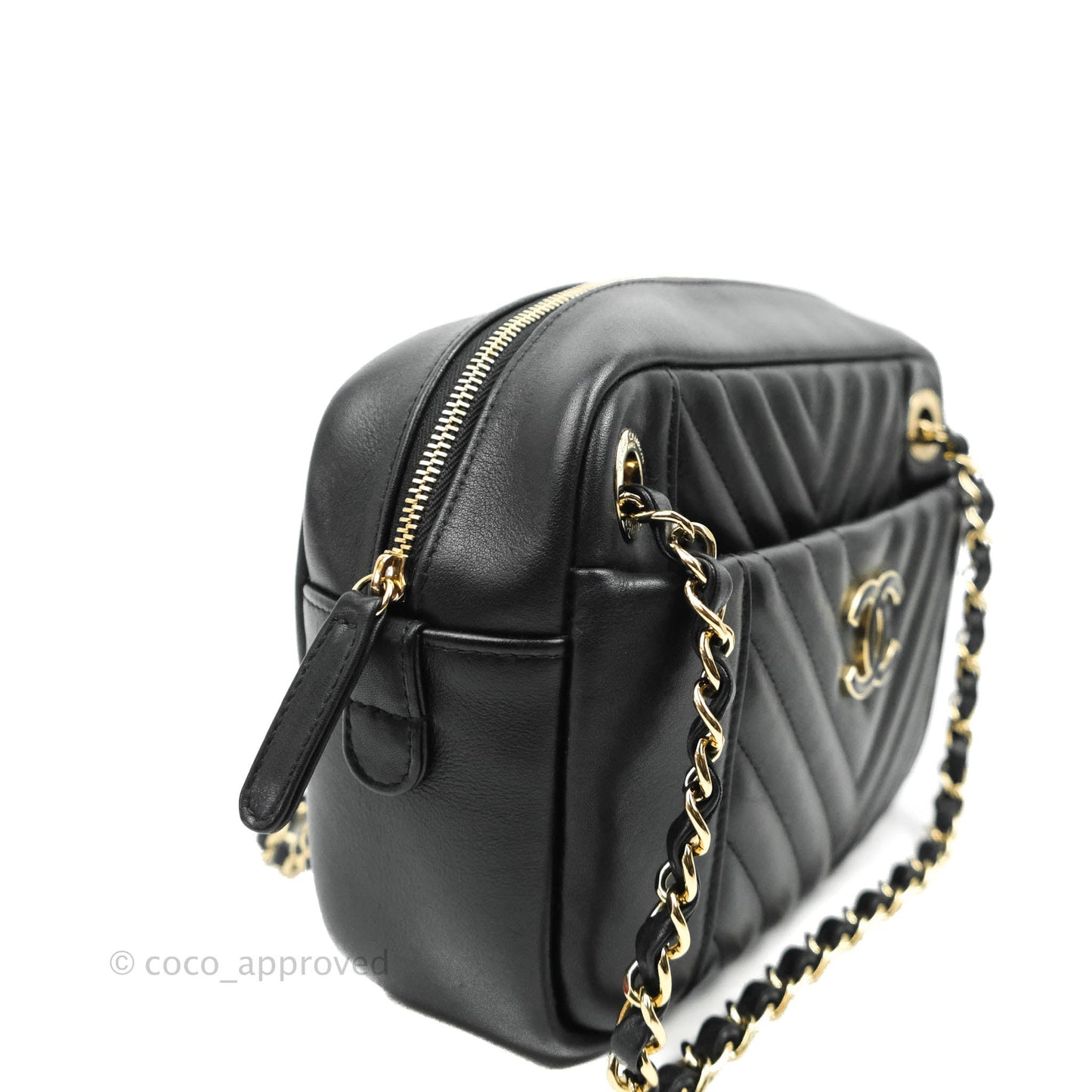 Chanel Daily Chevron Camera Case Black Calfskin Gold Hardware
