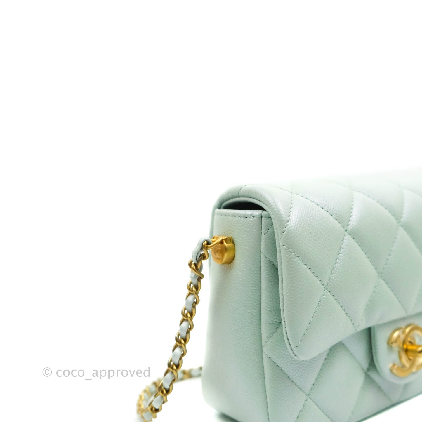 Chanel Quilted My Perfect Mini Iridescent Mint Green Caviar Aged Gold Hardware 21K