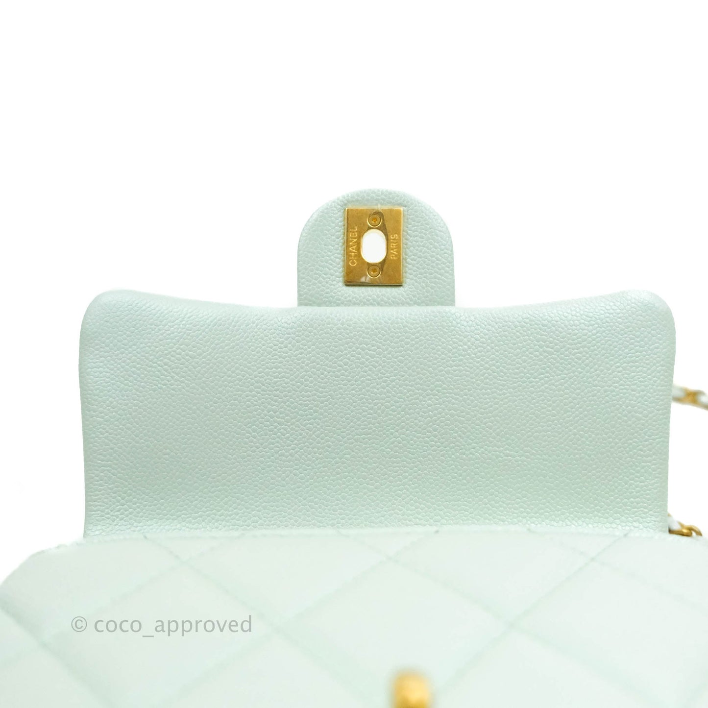 Chanel Quilted My Perfect Mini Iridescent Mint Green Caviar Aged Gold Hardware 21K