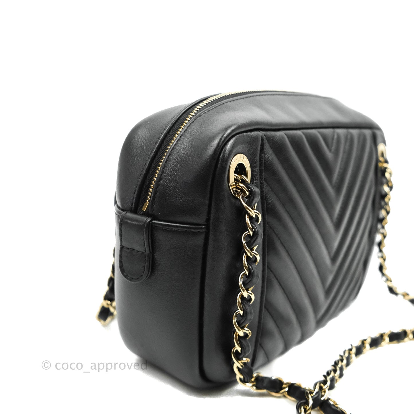 Chanel Daily Chevron Camera Case Black Calfskin Gold Hardware