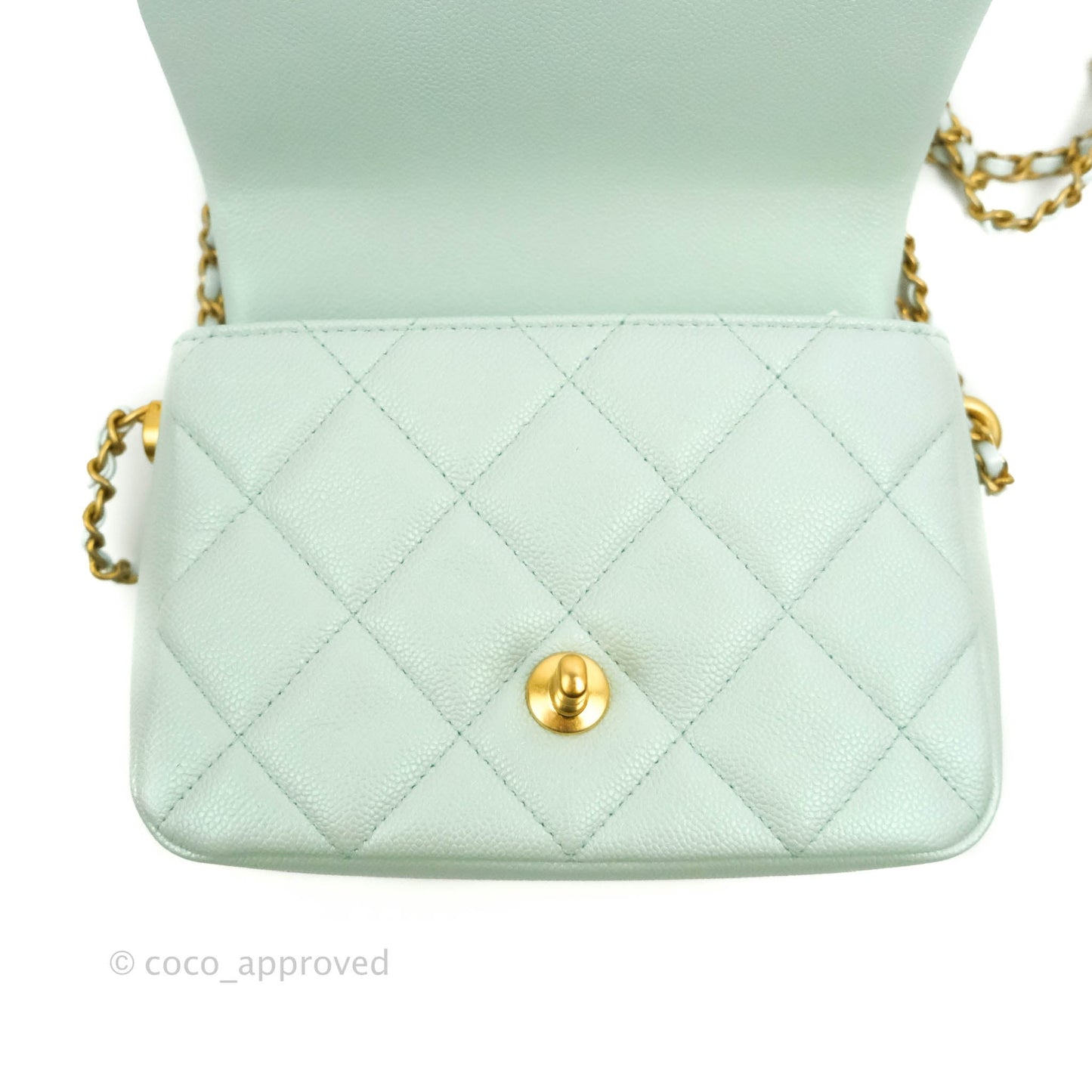 Chanel Quilted My Perfect Mini Iridescent Mint Green Caviar Aged Gold Hardware 21K