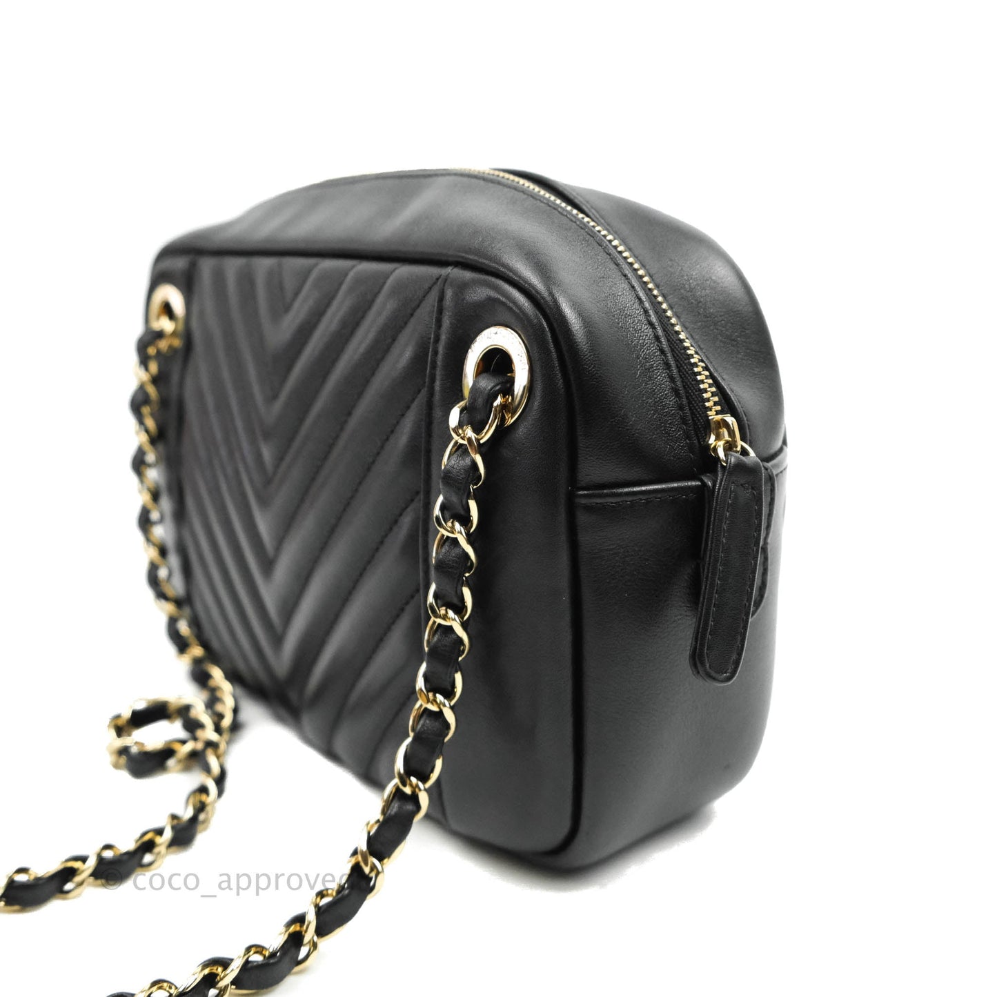 Chanel Daily Chevron Camera Case Black Calfskin Gold Hardware