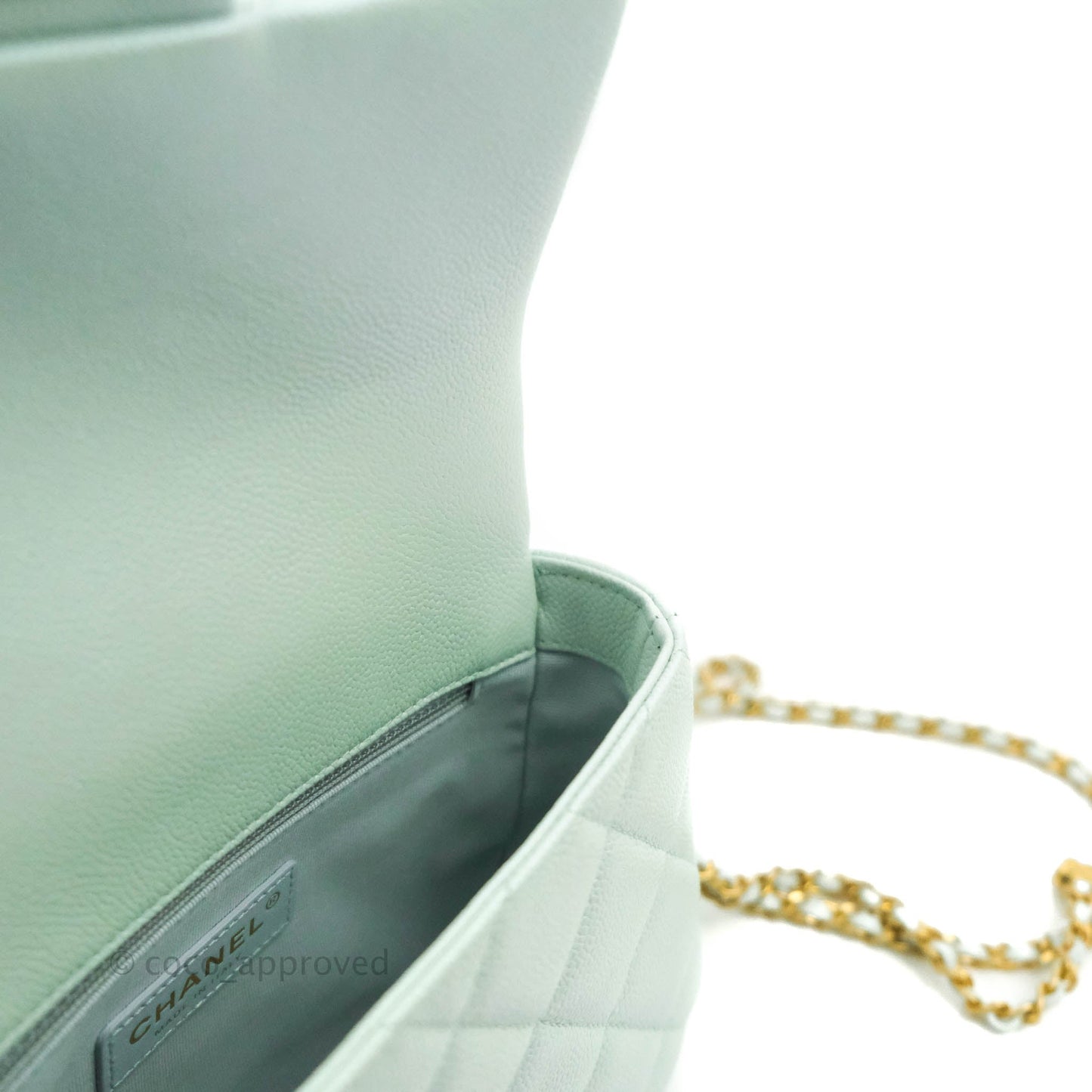 Chanel Quilted My Perfect Mini Iridescent Mint Green Caviar Aged Gold Hardware 21K
