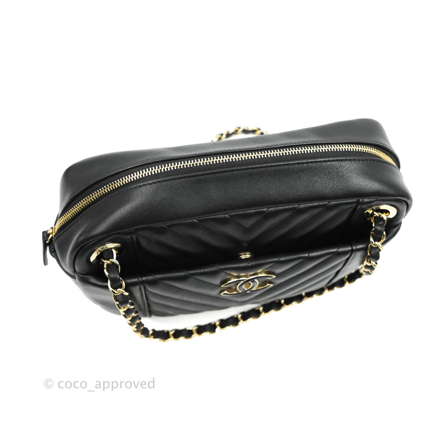 Chanel Daily Chevron Camera Case Black Calfskin Gold Hardware