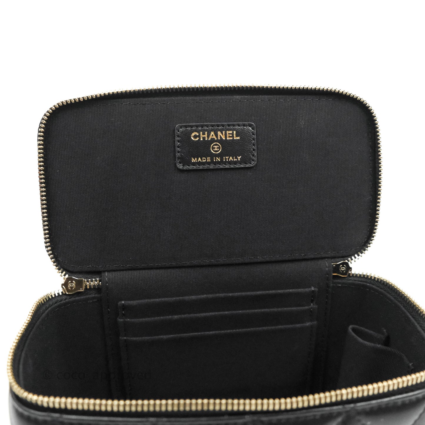 Chanel Classic Vanity Rectangular Top Handle With Chain Black Lambskin Gold Hardware
