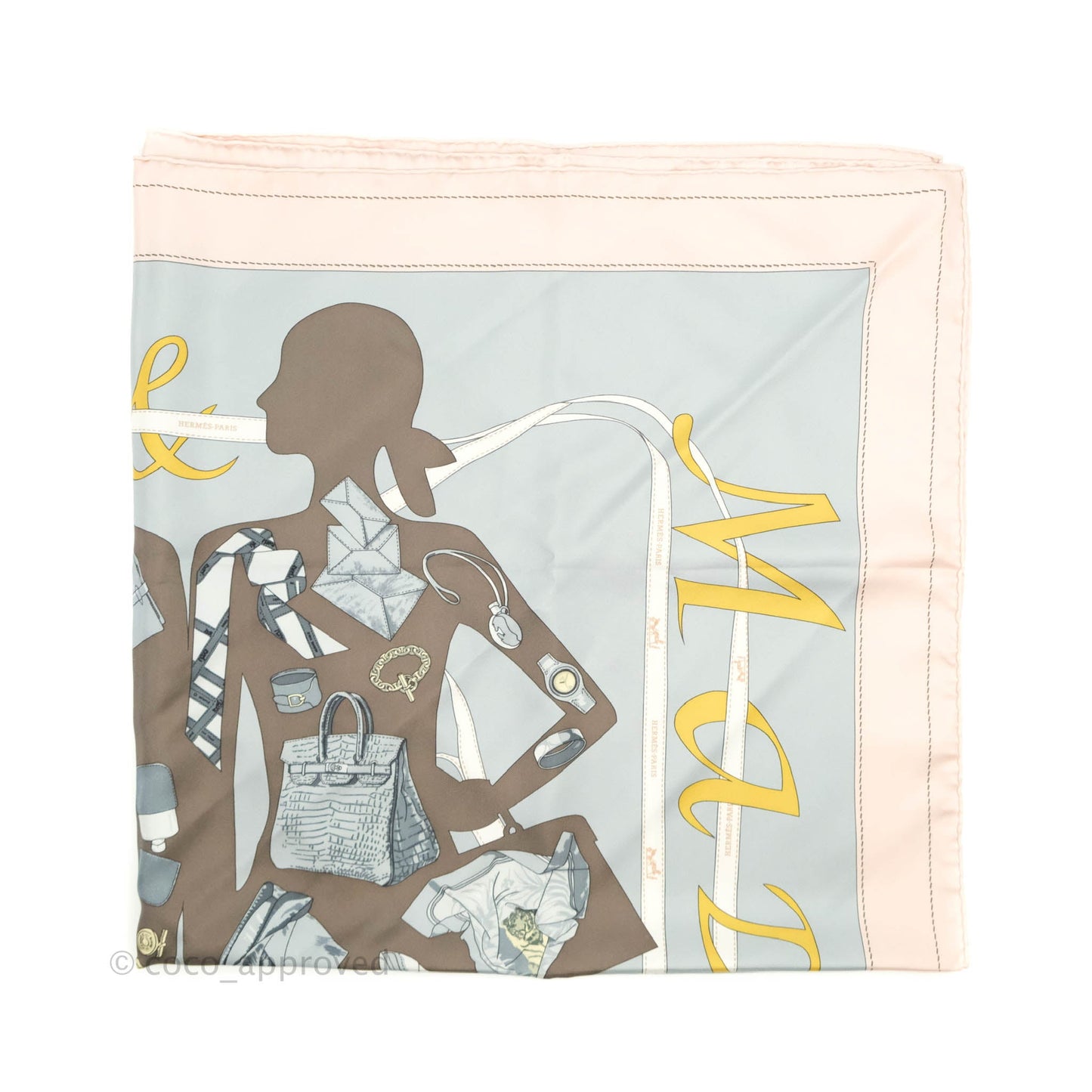 Hermès Silk Scarf 90 Rose Pale/Gris Bleute/Taupe
